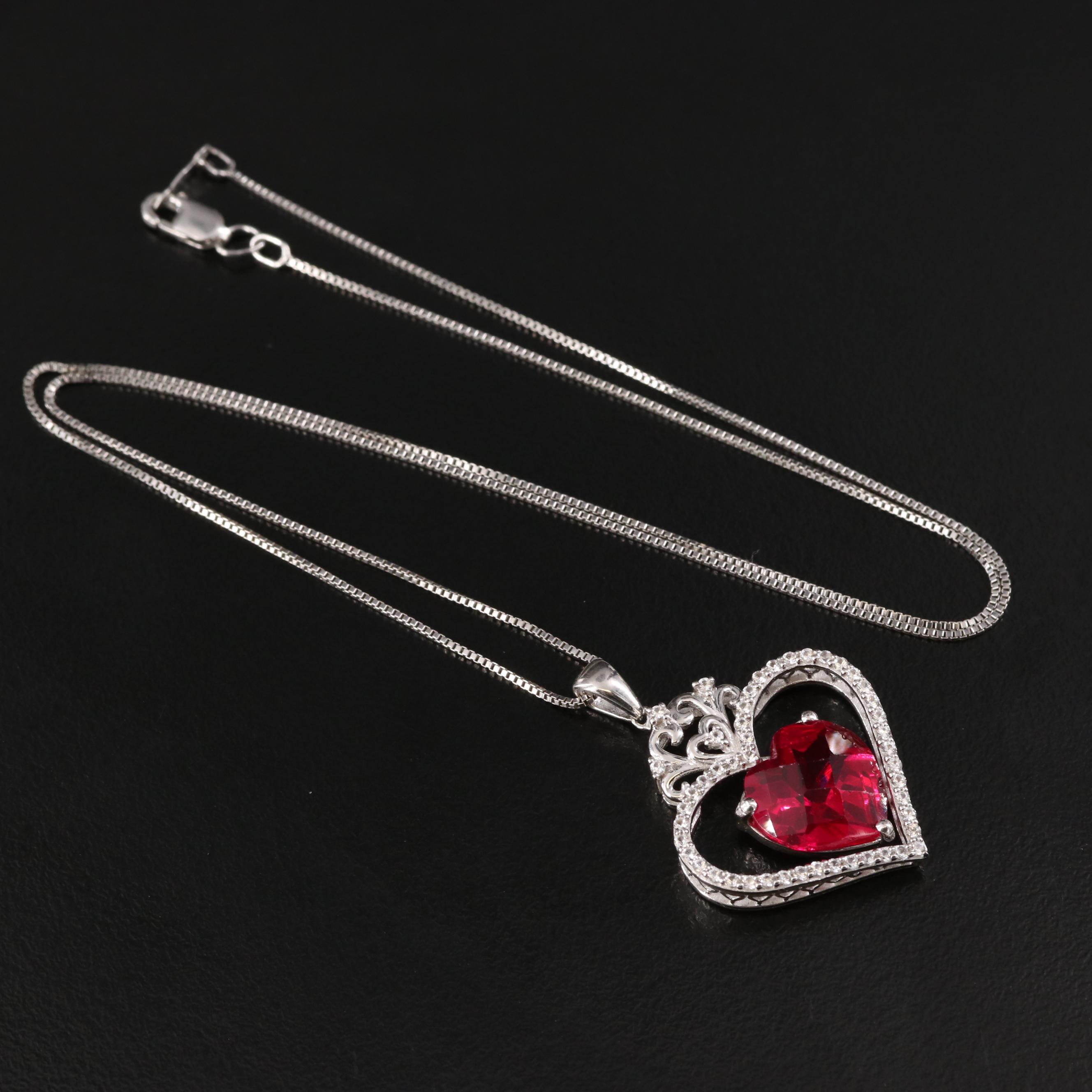 Sterling Ruby and Sapphire Heart Necklace