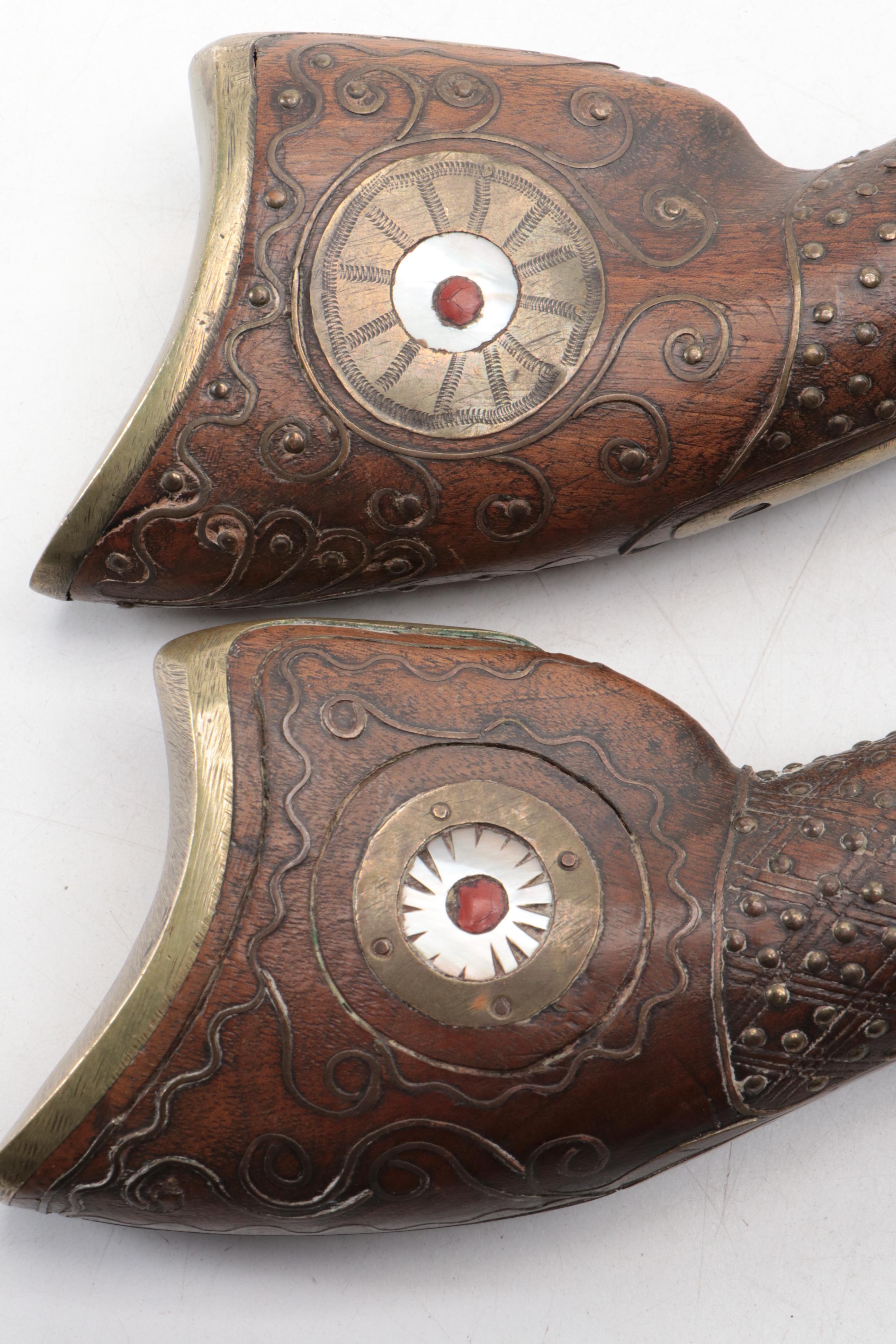 Ottoman Mother-of-Pearl and Brass Inlay Flintlock Blunderbuss Pistols