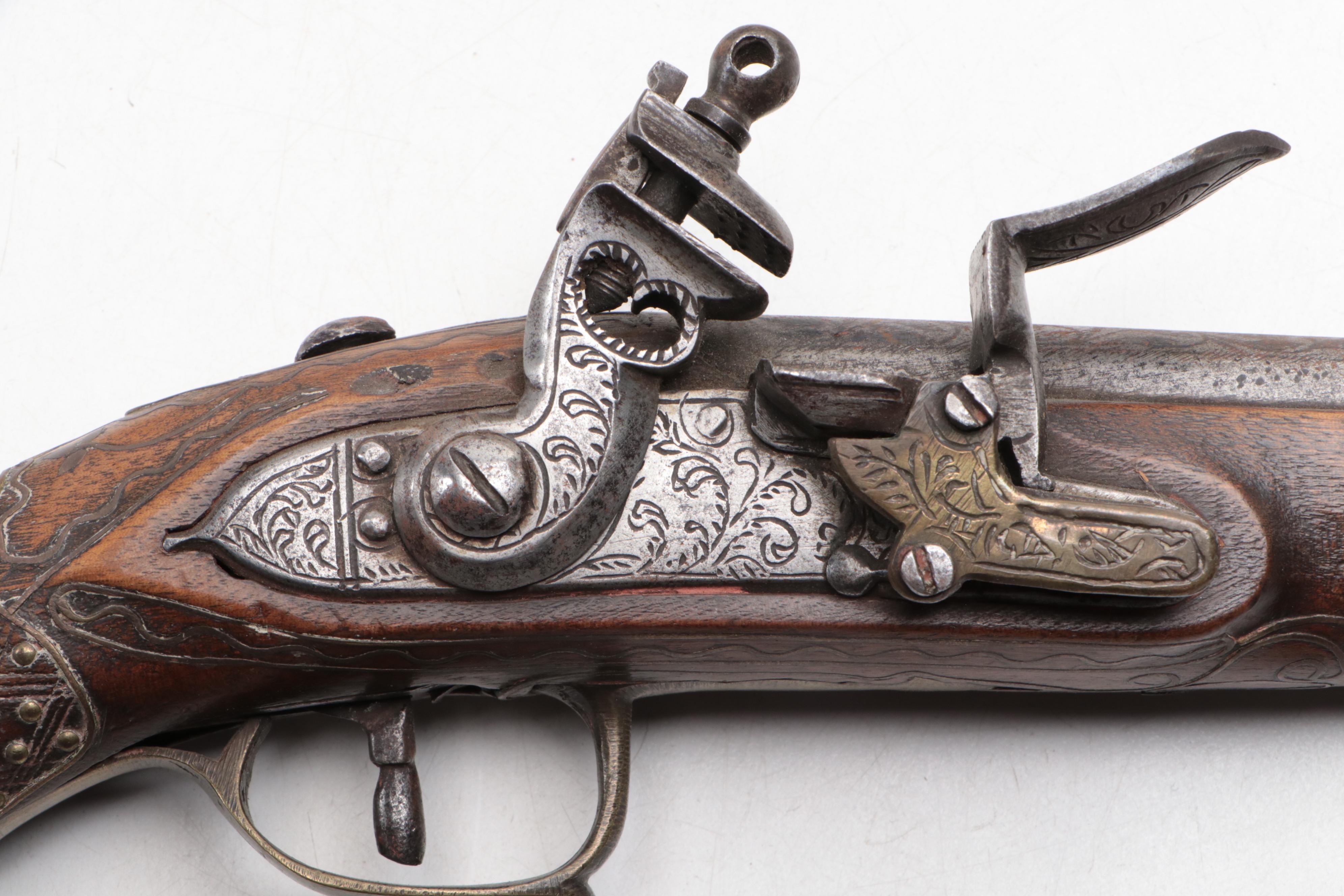 Ottoman Mother-of-Pearl and Brass Inlay Flintlock Blunderbuss Pistols