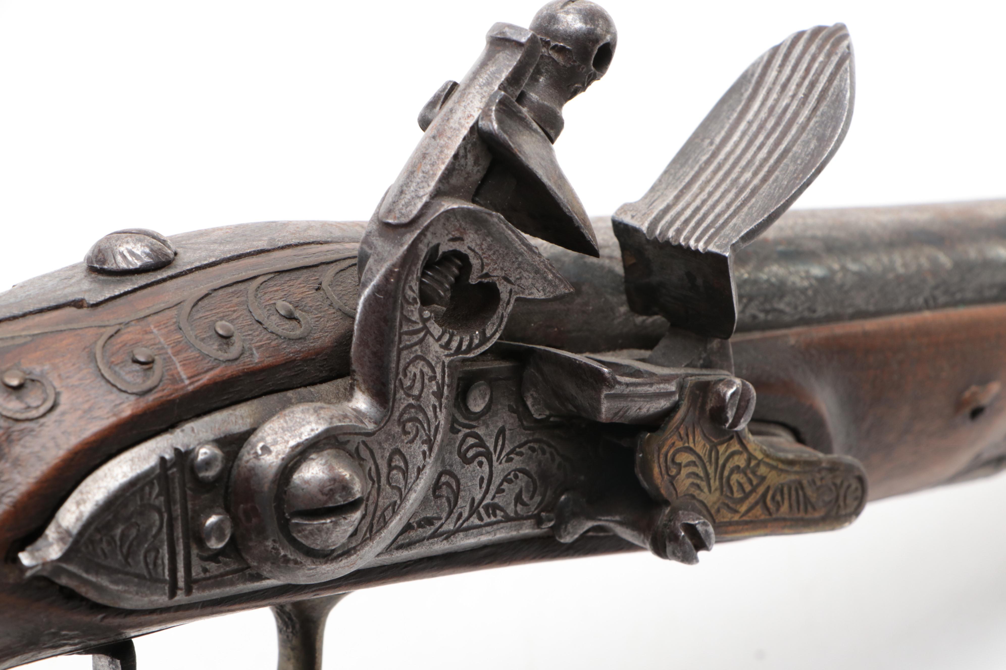 Ottoman Mother-of-Pearl and Brass Inlay Flintlock Blunderbuss Pistols