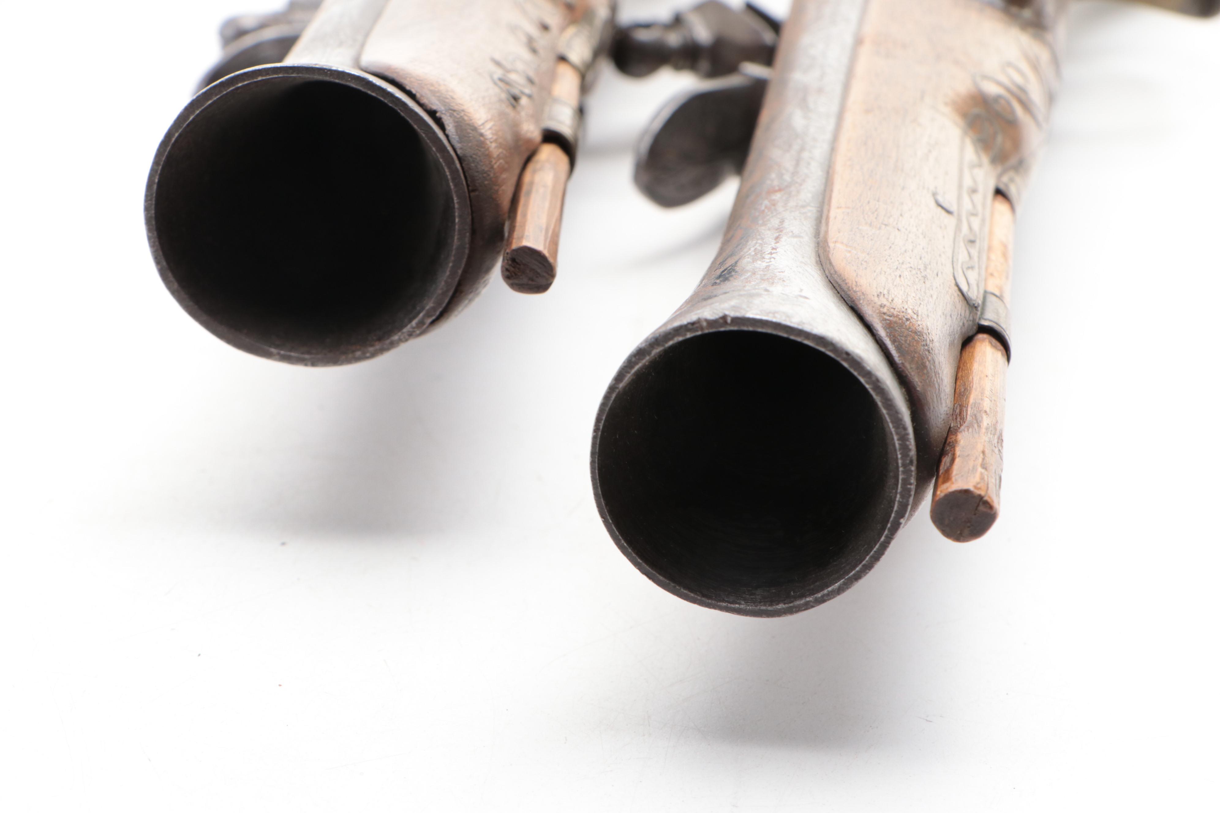 Ottoman Mother-of-Pearl and Brass Inlay Flintlock Blunderbuss Pistols