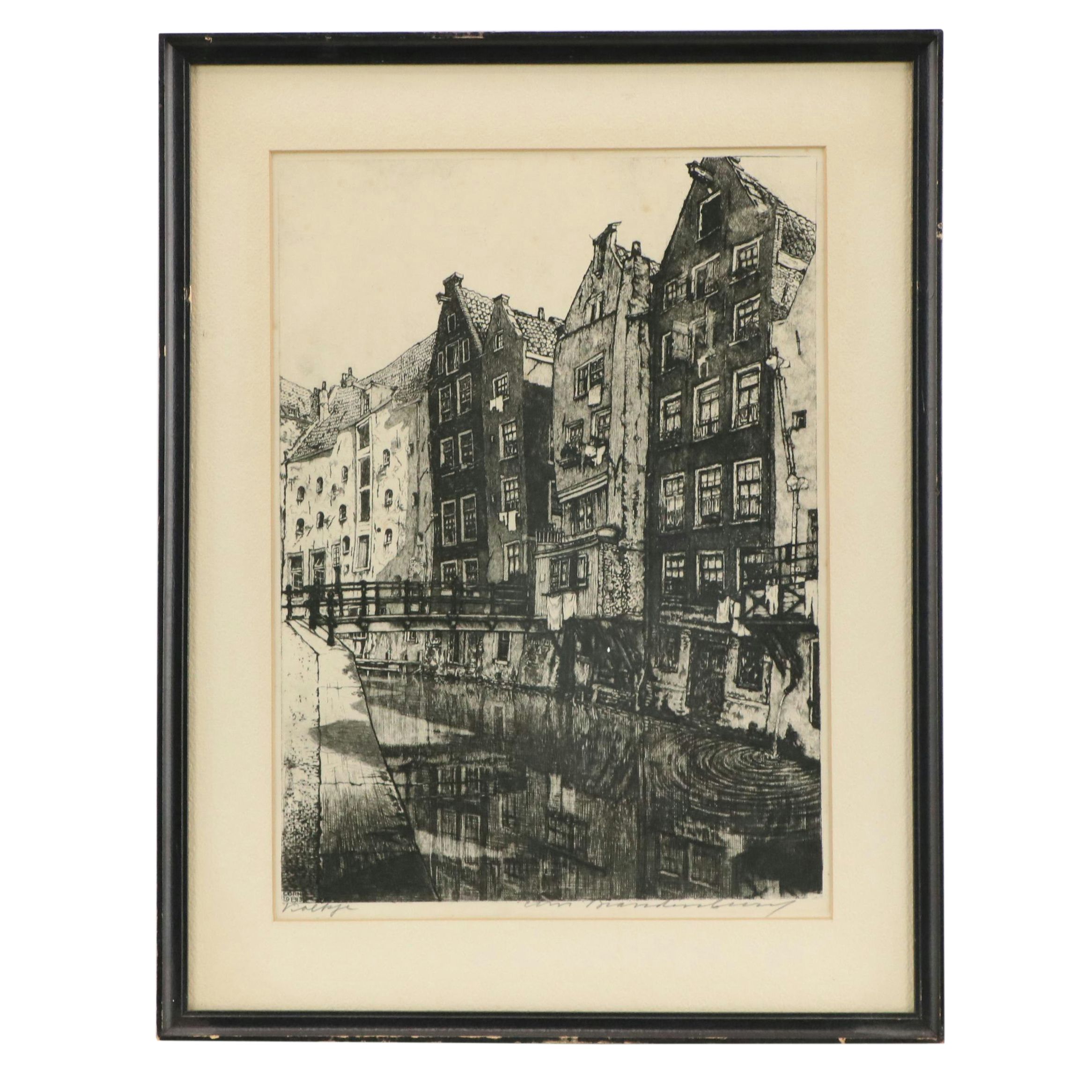 Cornelis Brandenburg Etching of the Oudezijds Achterburgwal, 1913