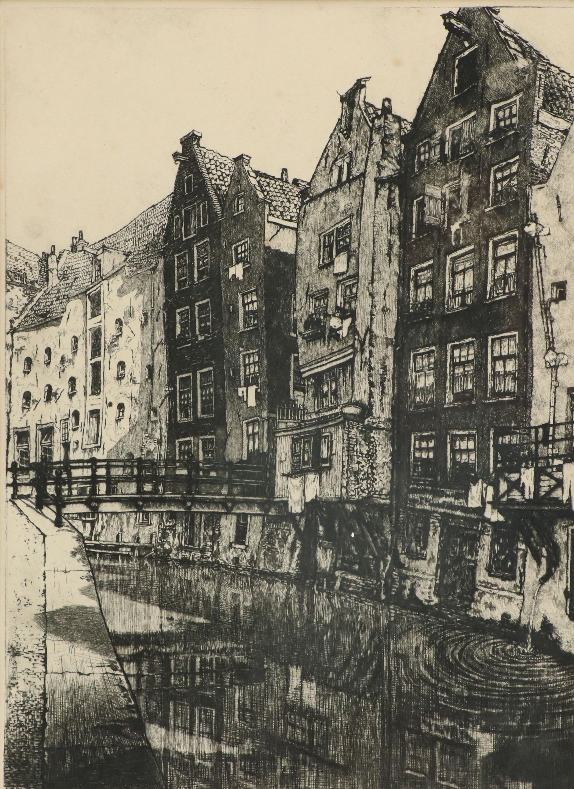 Cornelis Brandenburg Etching of the Oudezijds Achterburgwal, 1913