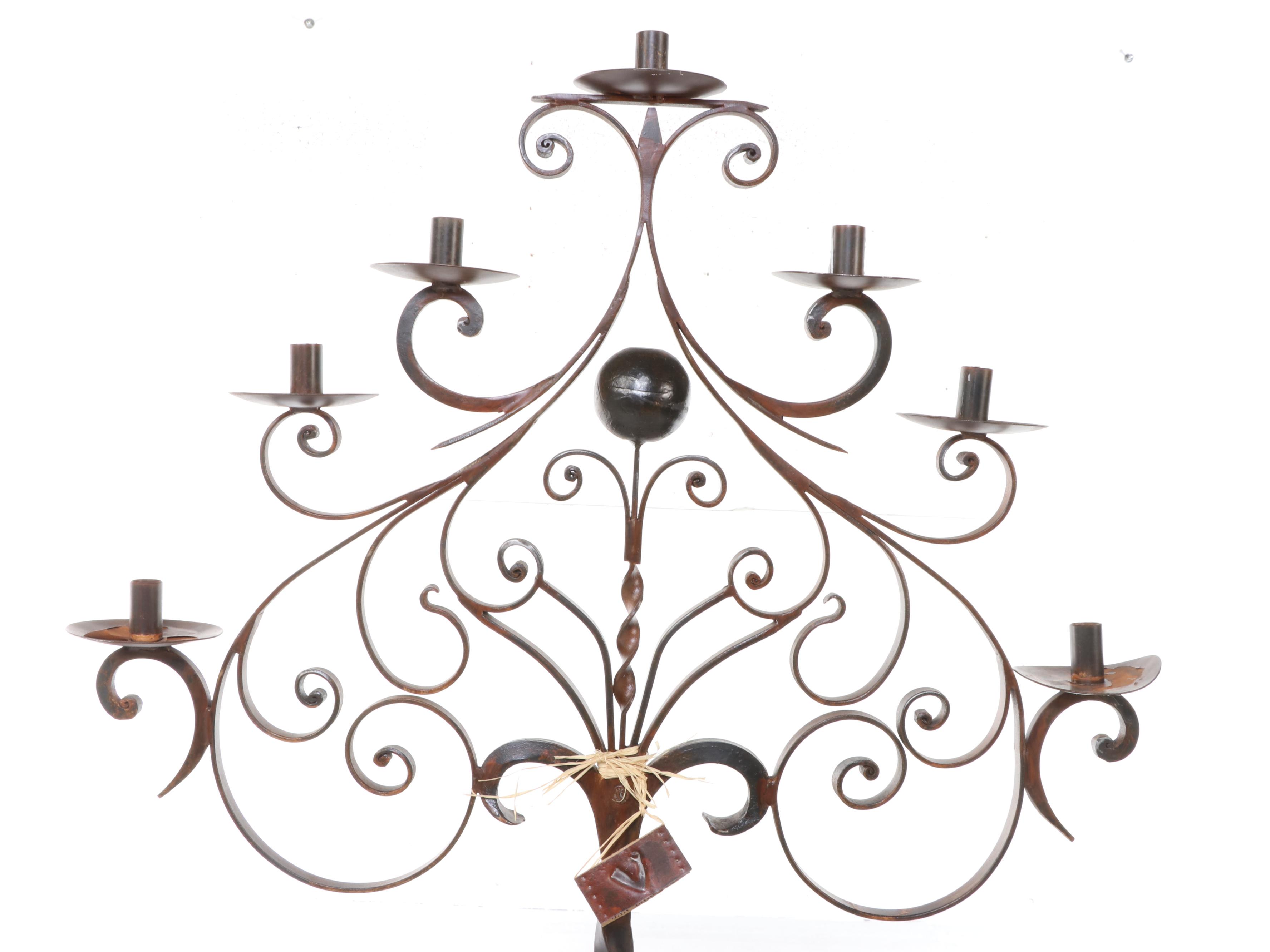 Jan Barboglio Hand-Forged Wrought Iron Seven-Light Floor Candelabra