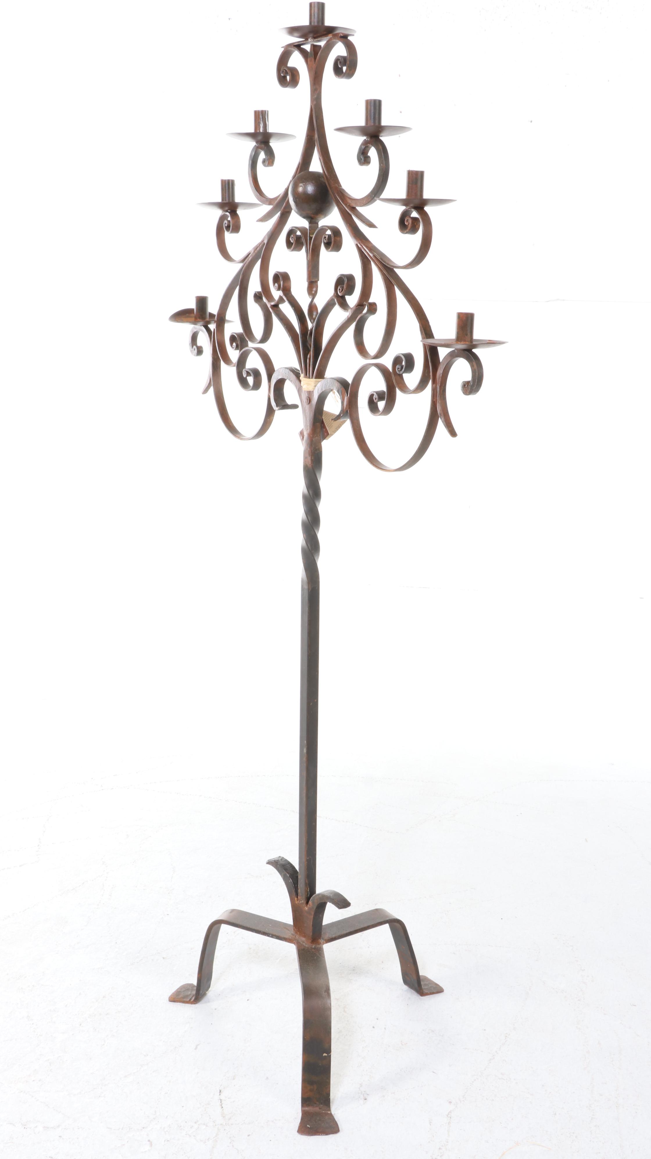 Jan Barboglio Hand-Forged Wrought Iron Seven-Light Floor Candelabra