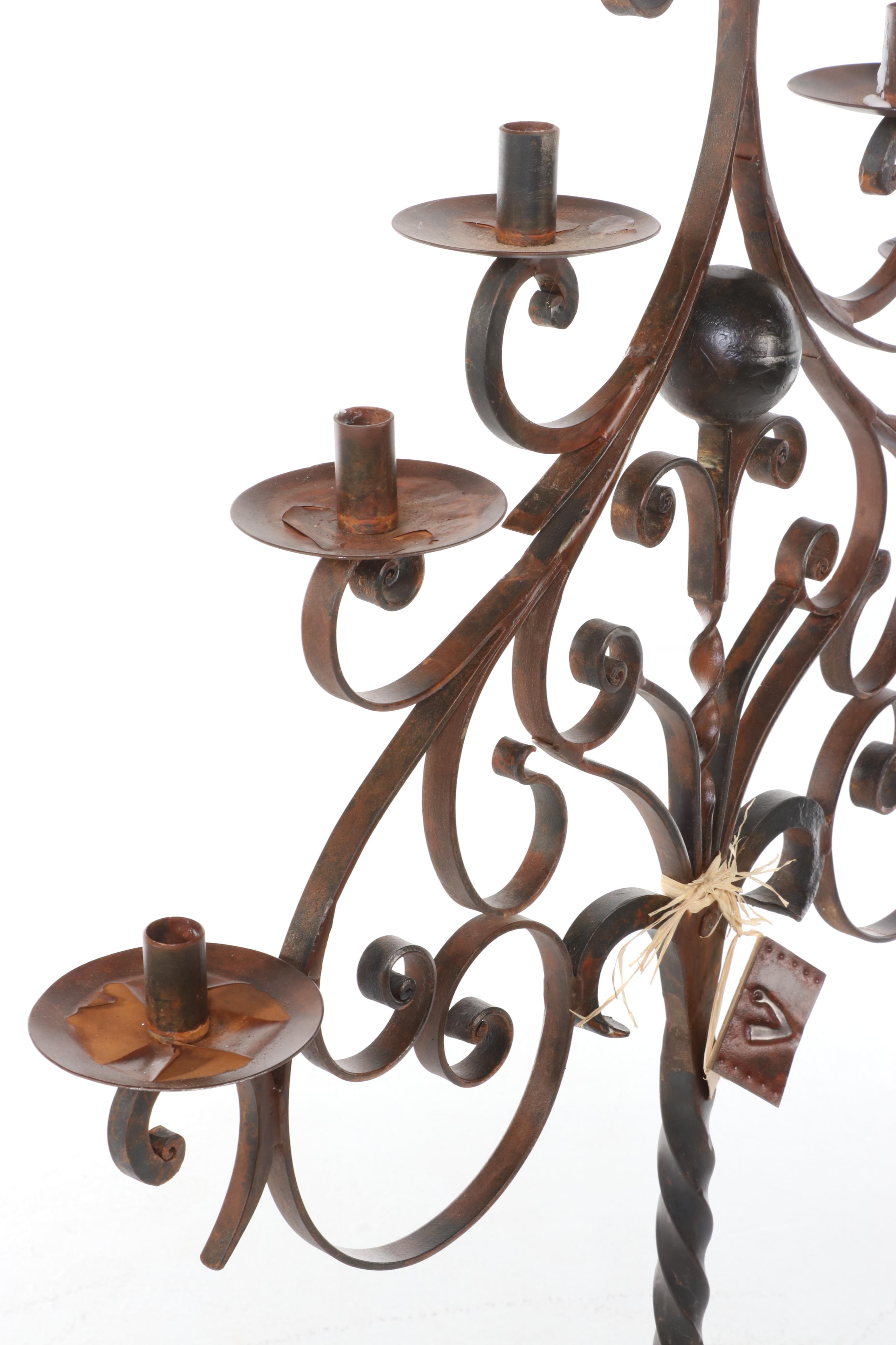 Jan Barboglio Hand-Forged Wrought Iron Seven-Light Floor Candelabra