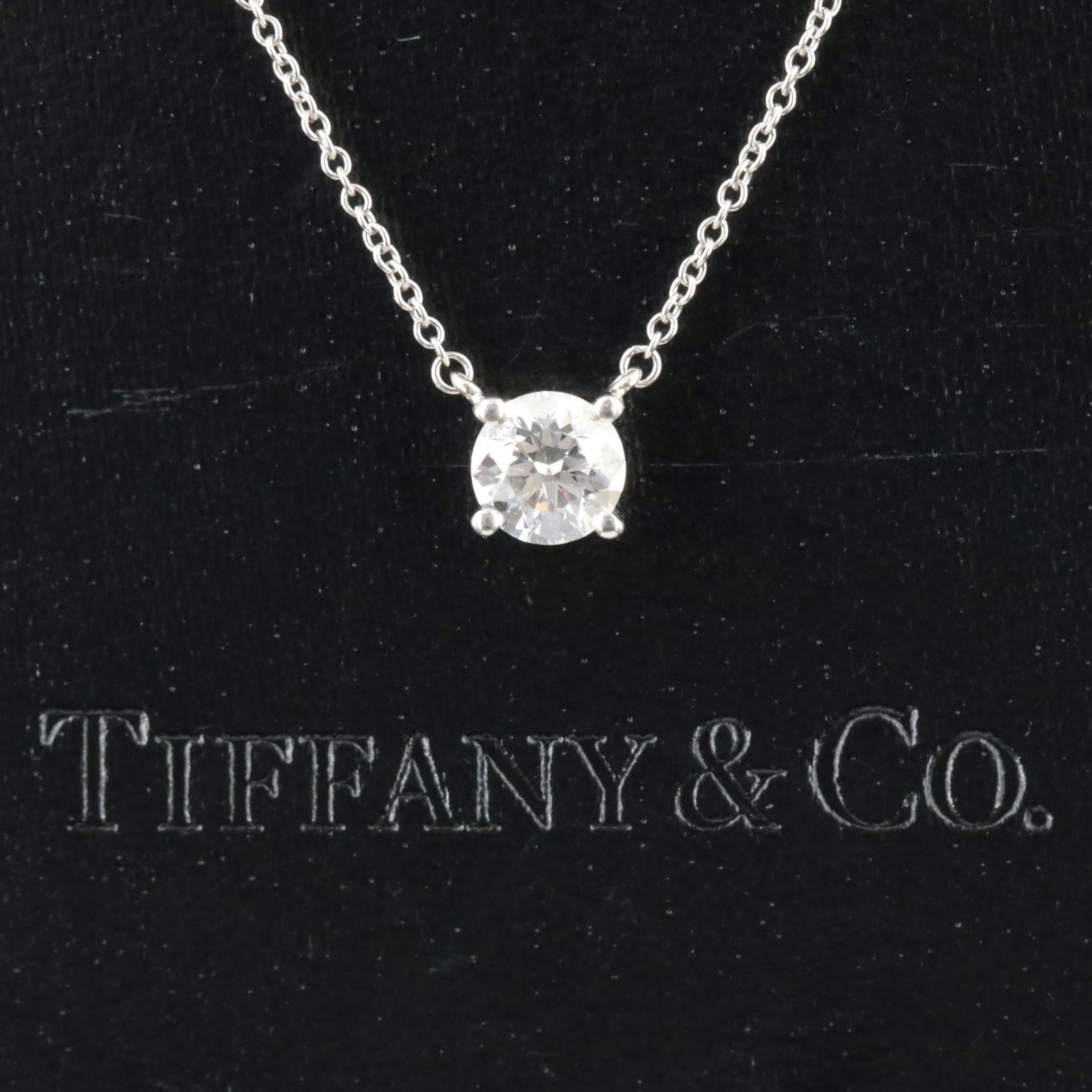 Tiffany & Co. Platinum 0.68 CT Diamond Solitaire Necklace