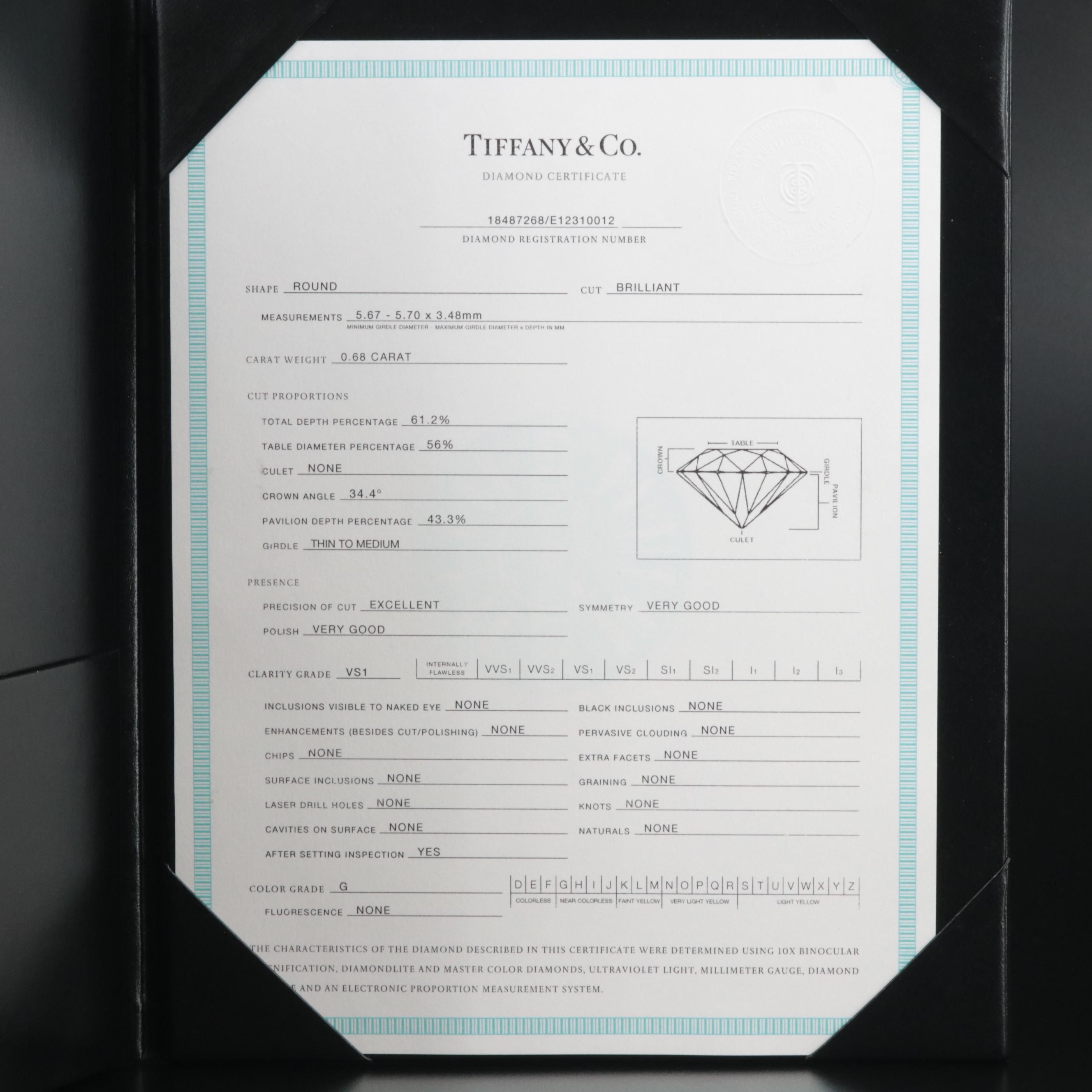 Tiffany & Co. Platinum 0.68 CT Diamond Solitaire Necklace