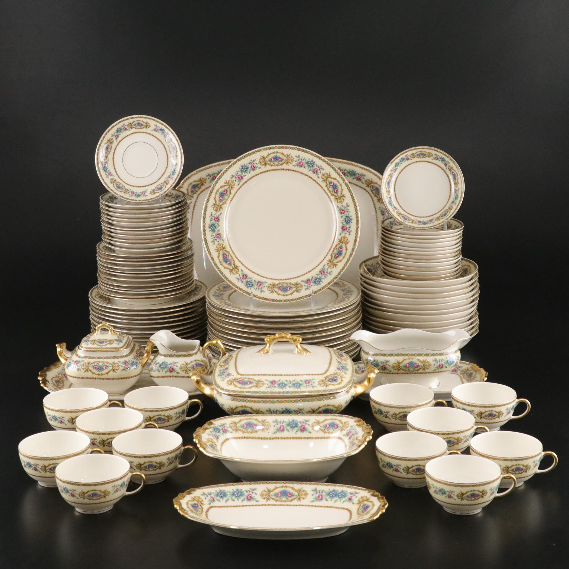 Guerin Pouyat Elite Limoges Porcelain Dinner Service, Early 20th Century