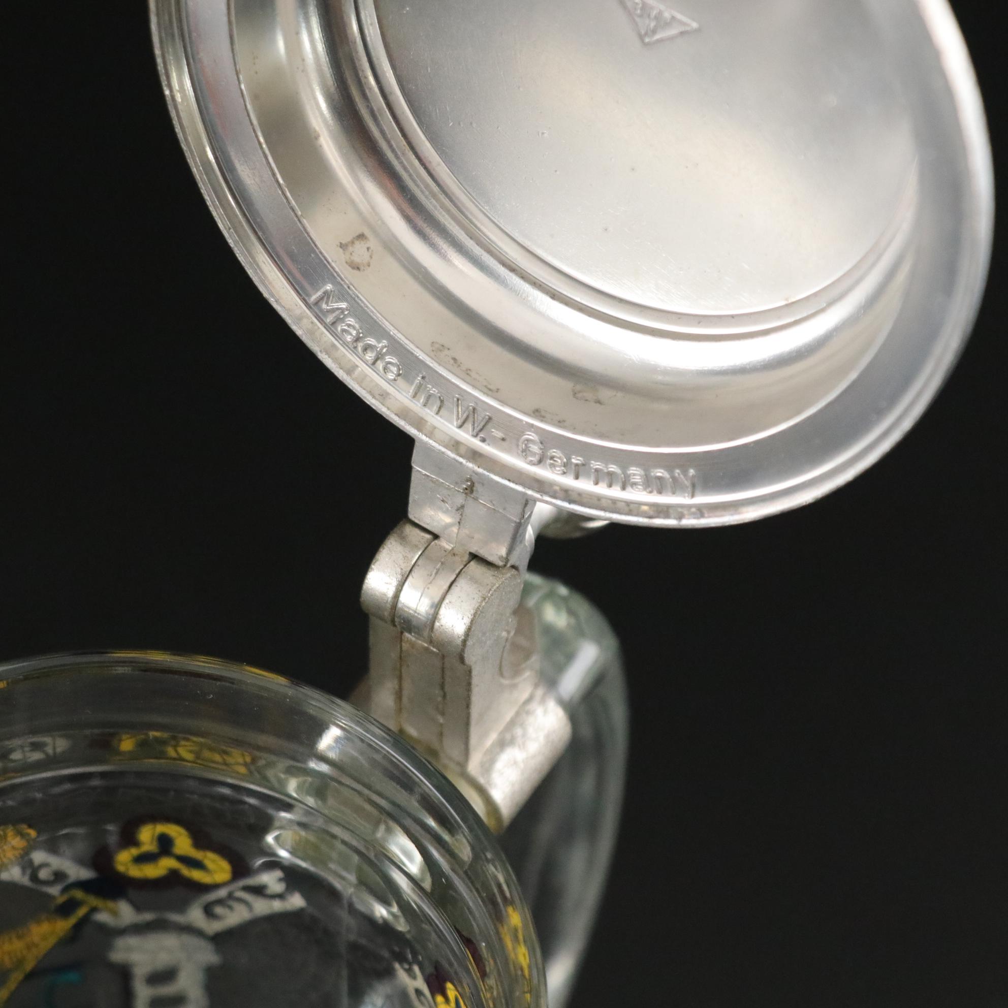 German Glass Beer Steins With Pewter Lids Featuring ALWE