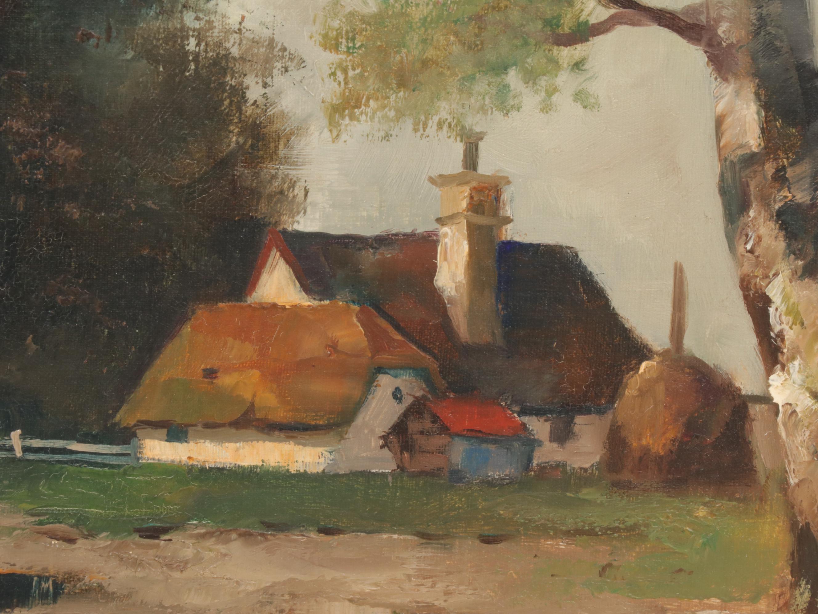 Dutch Pastoral Landscape Oil Painting Attributed to Abraham Herbe, Early 20th C.