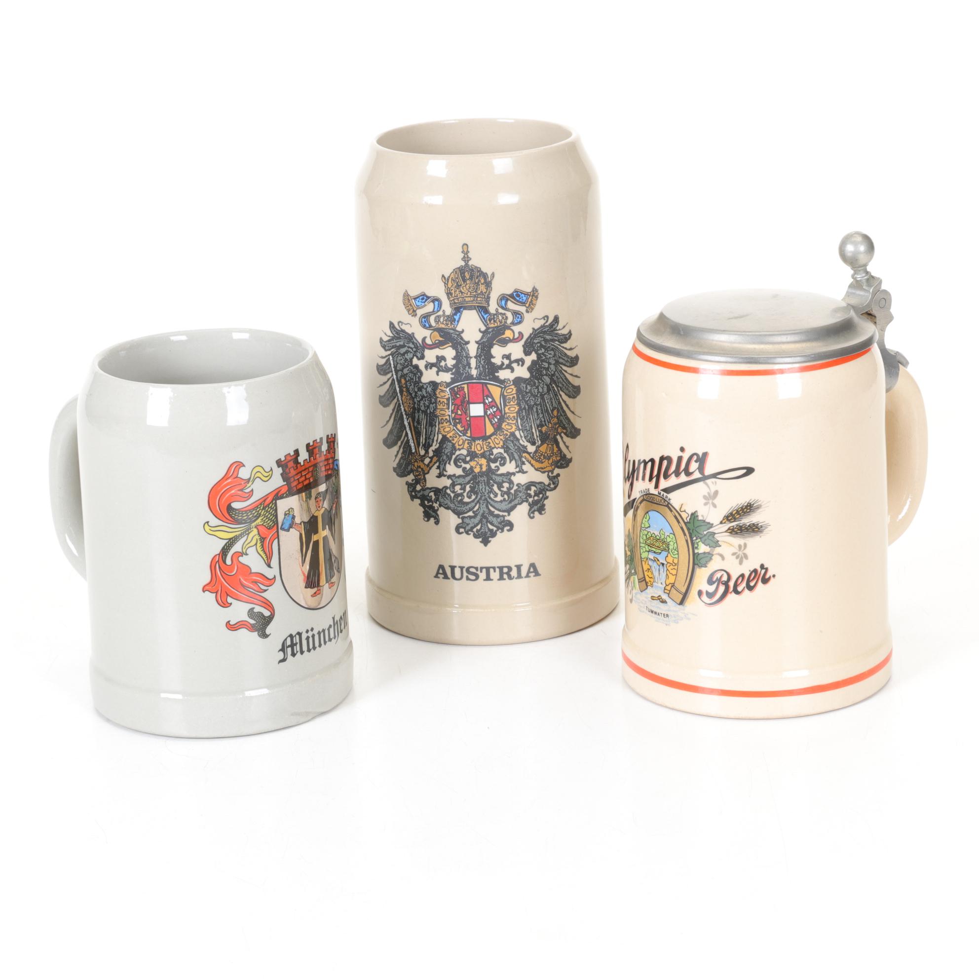 Austria and Munich Coat of Arms Beer Steins