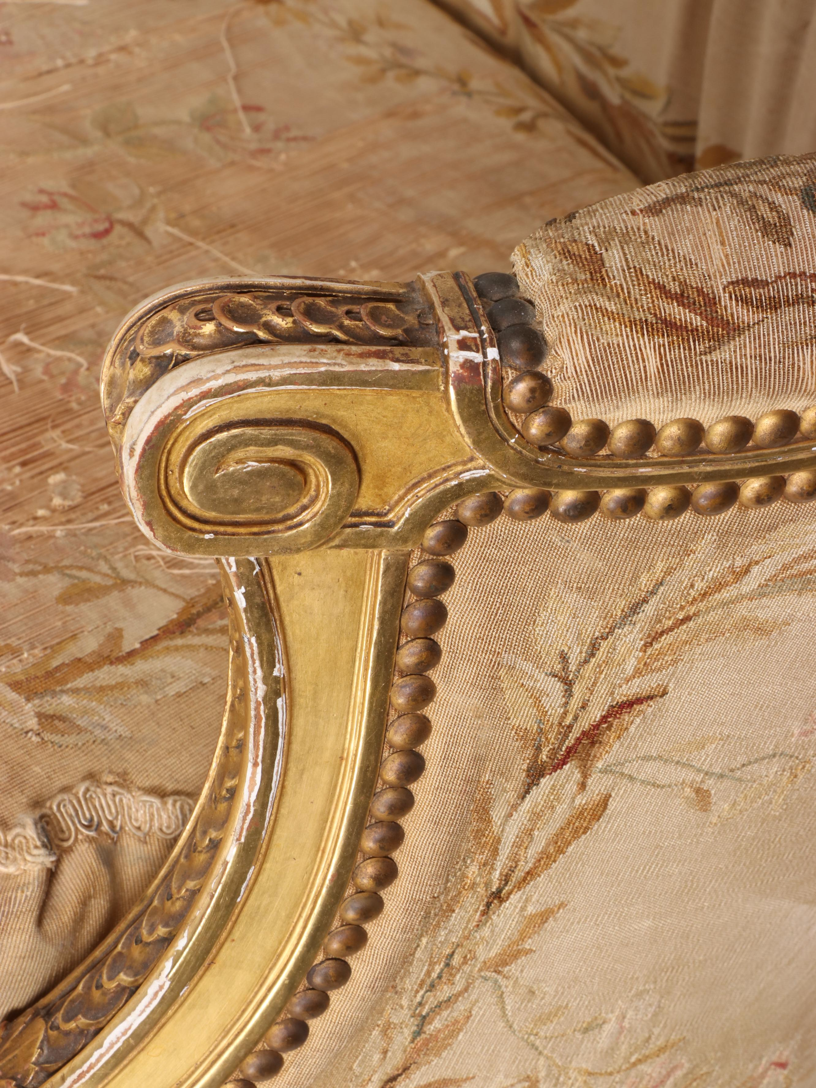Armand Bardié Louis XVI Style Giltwood and Aubusson Tapestry Settee