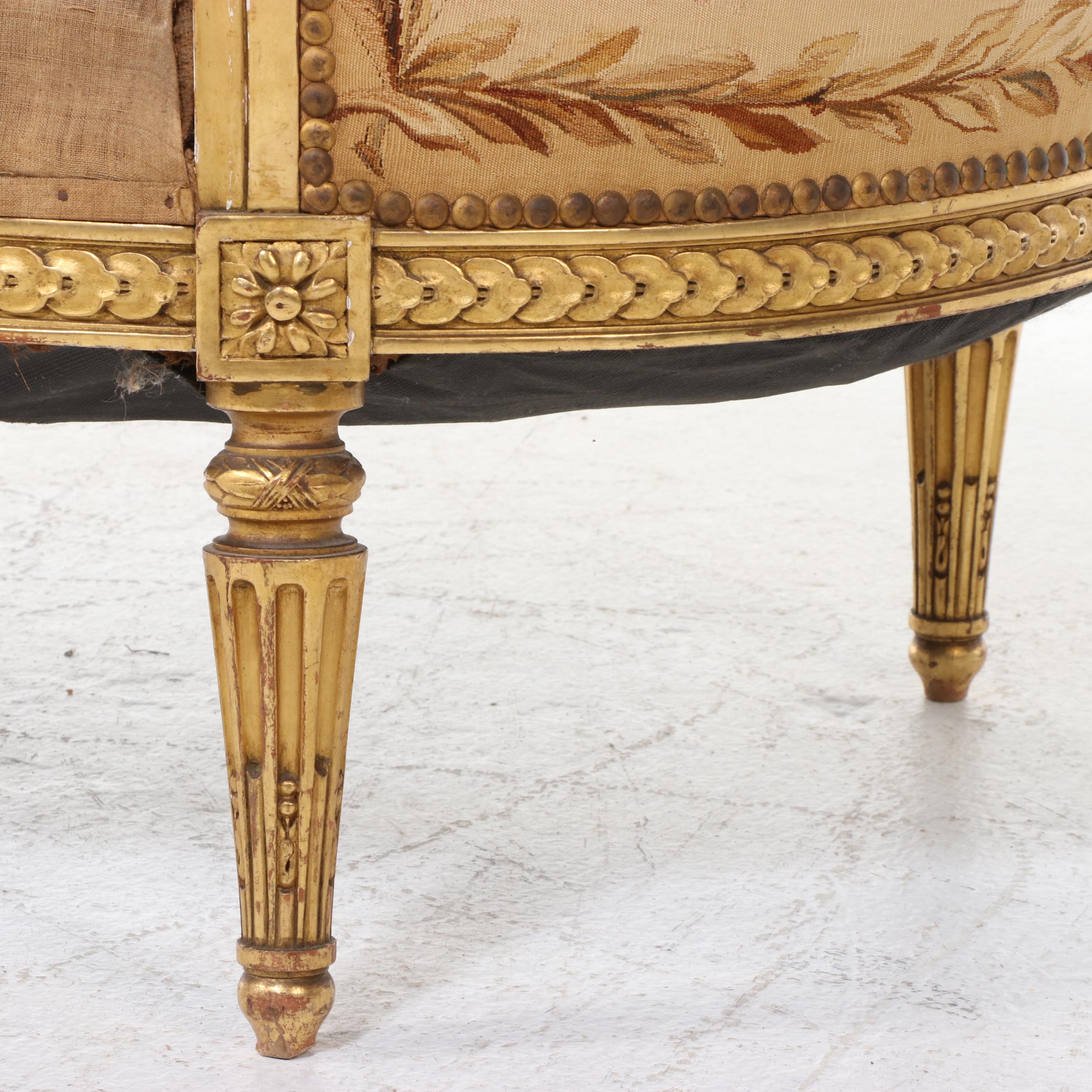 Armand Bardié Louis XVI Style Giltwood and Aubusson Tapestry Settee