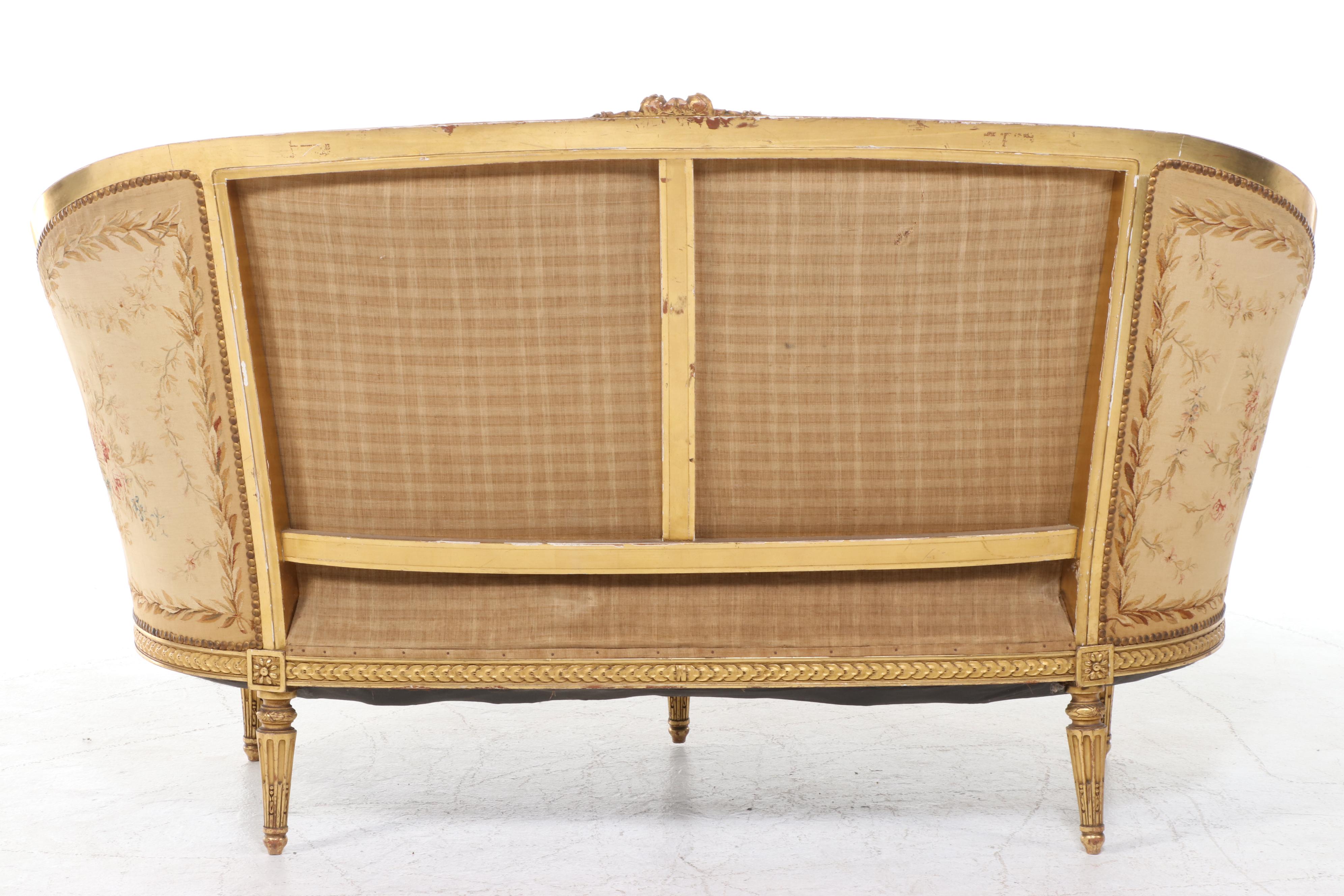 Armand Bardié Louis XVI Style Giltwood and Aubusson Tapestry Settee