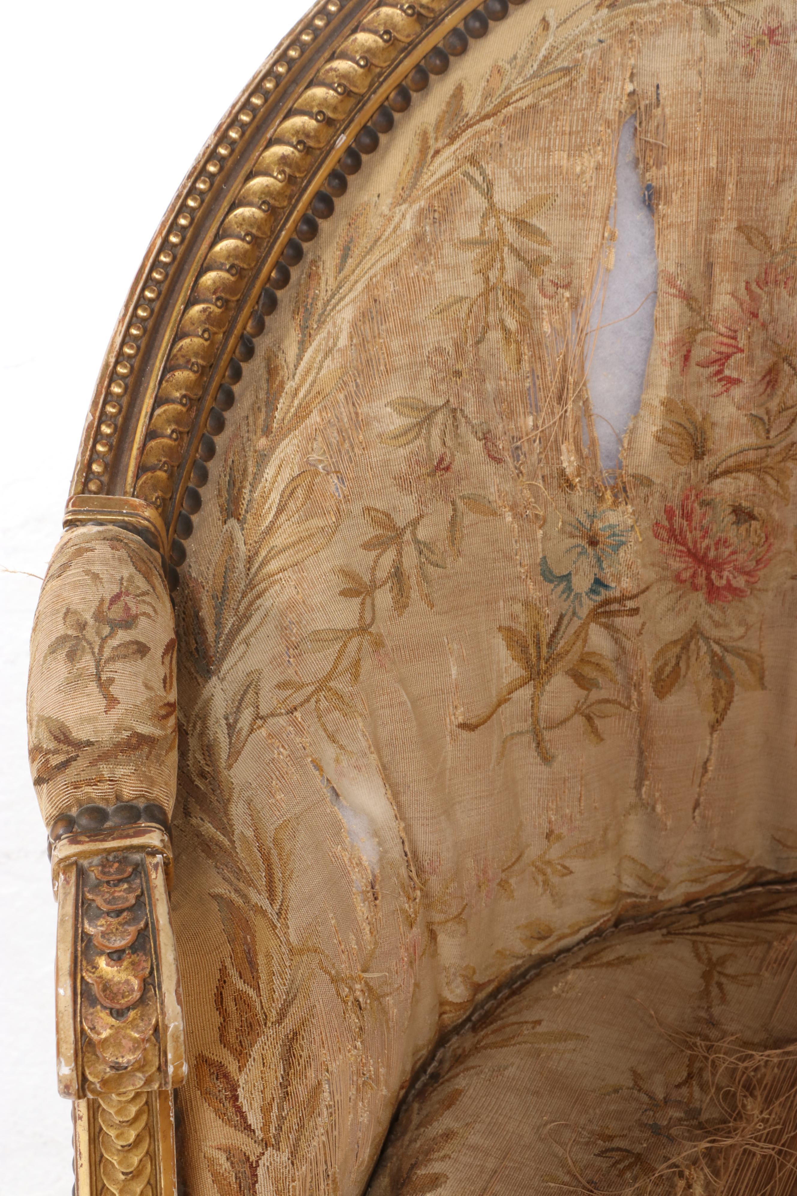 Armand Bardié Louis XVI Style Giltwood and Aubusson Tapestry Settee