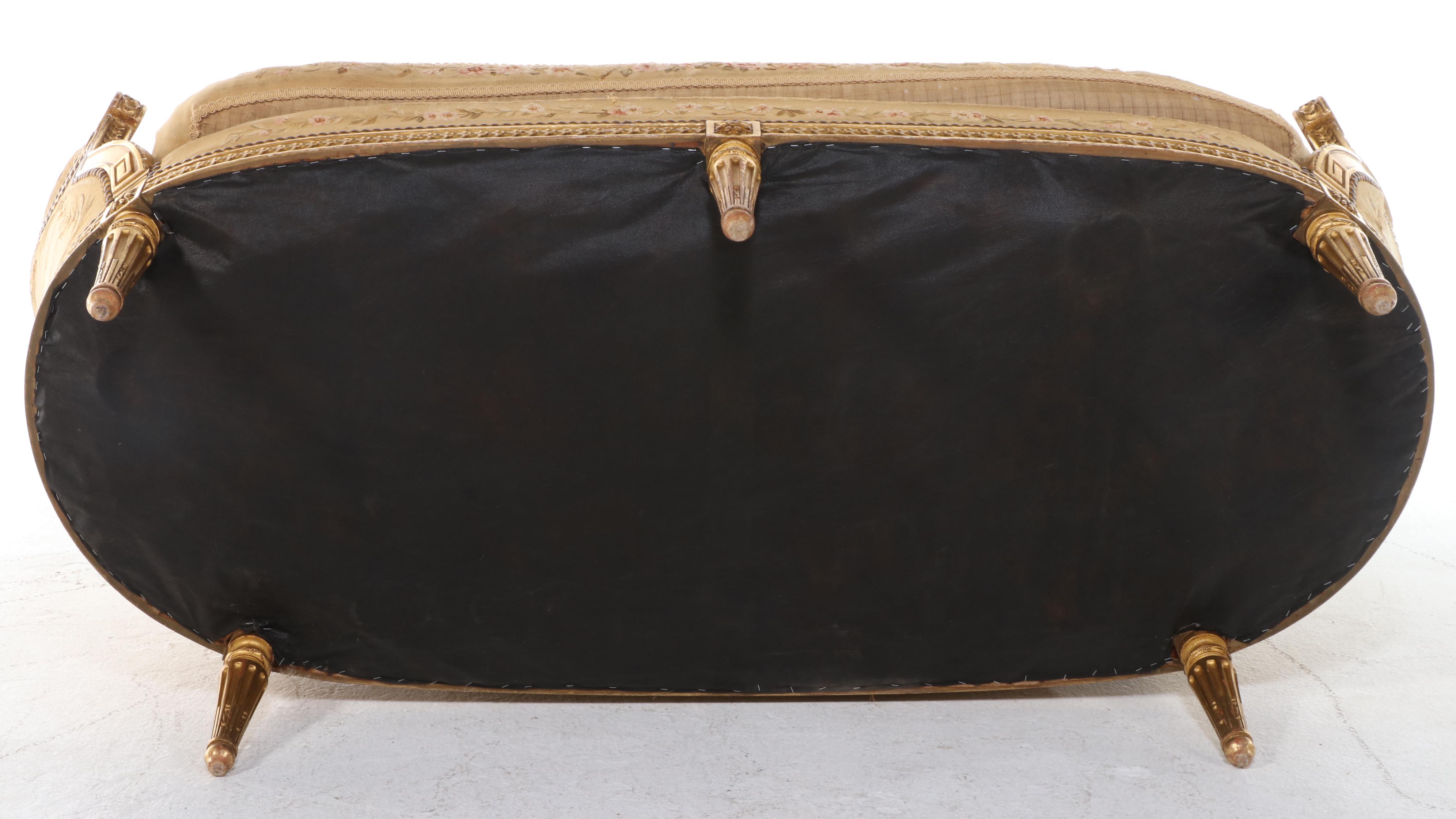 Armand Bardié Louis XVI Style Giltwood and Aubusson Tapestry Settee