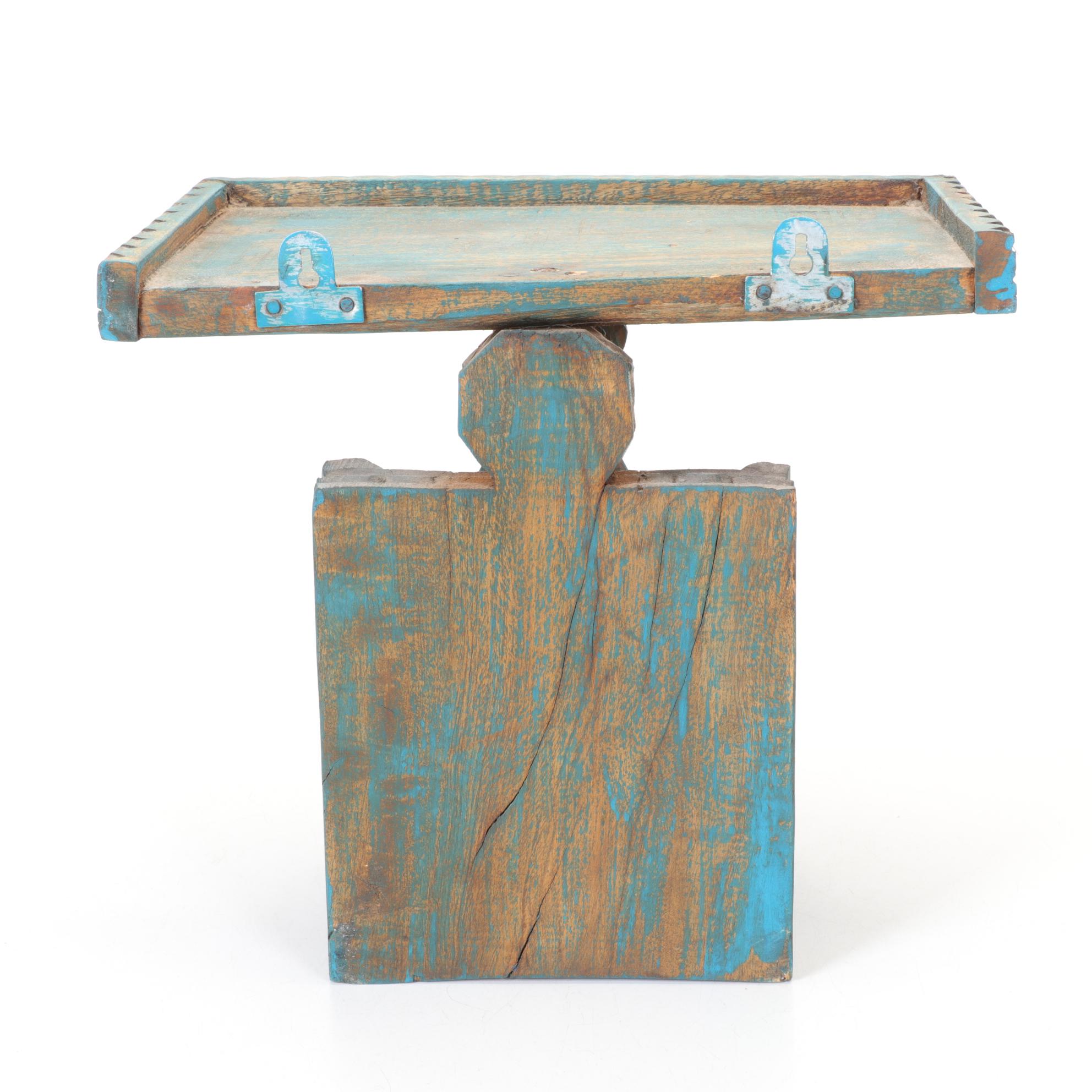 Carved Solid Wood Shelf with Painted Patina Finish