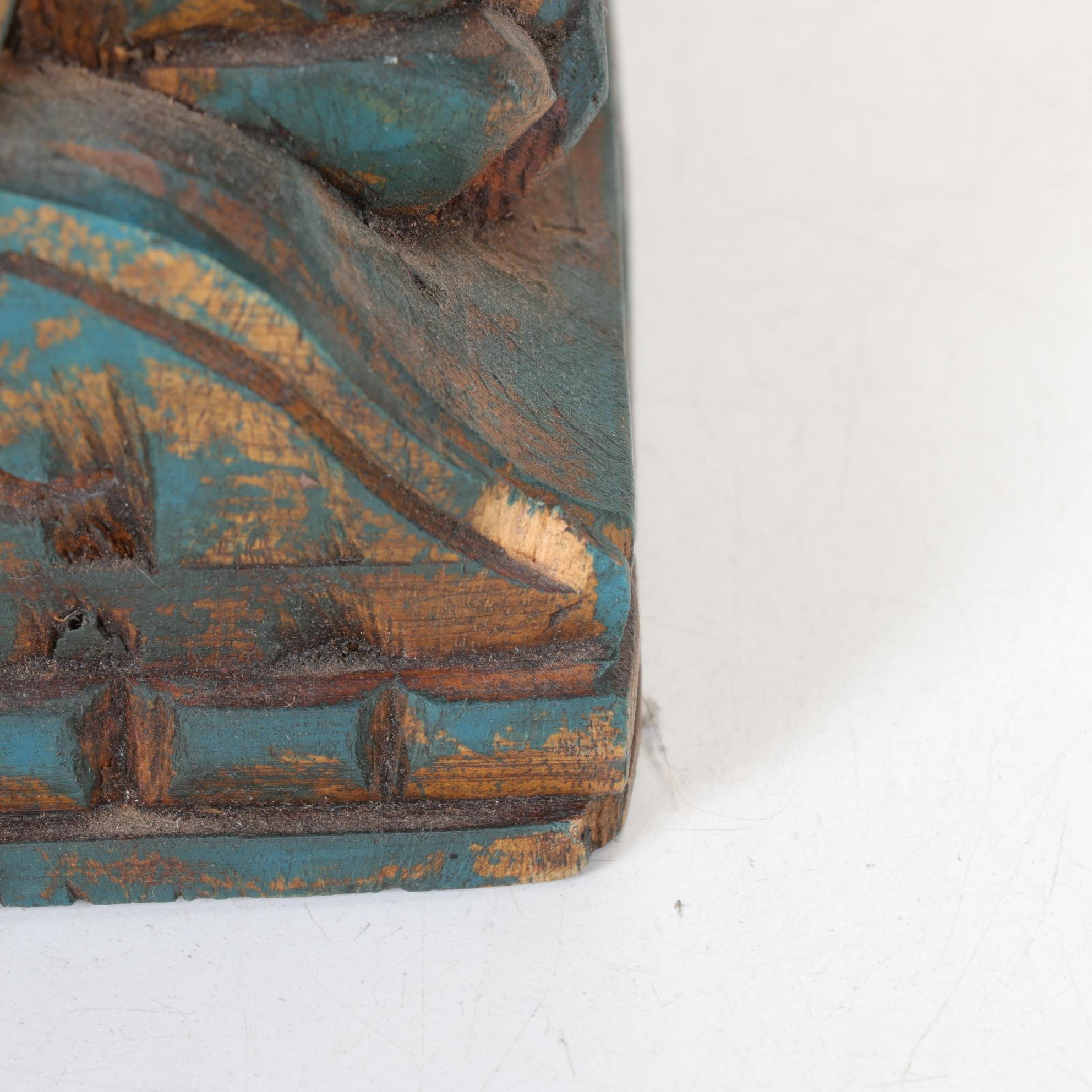 Carved Solid Wood Shelf with Painted Patina Finish