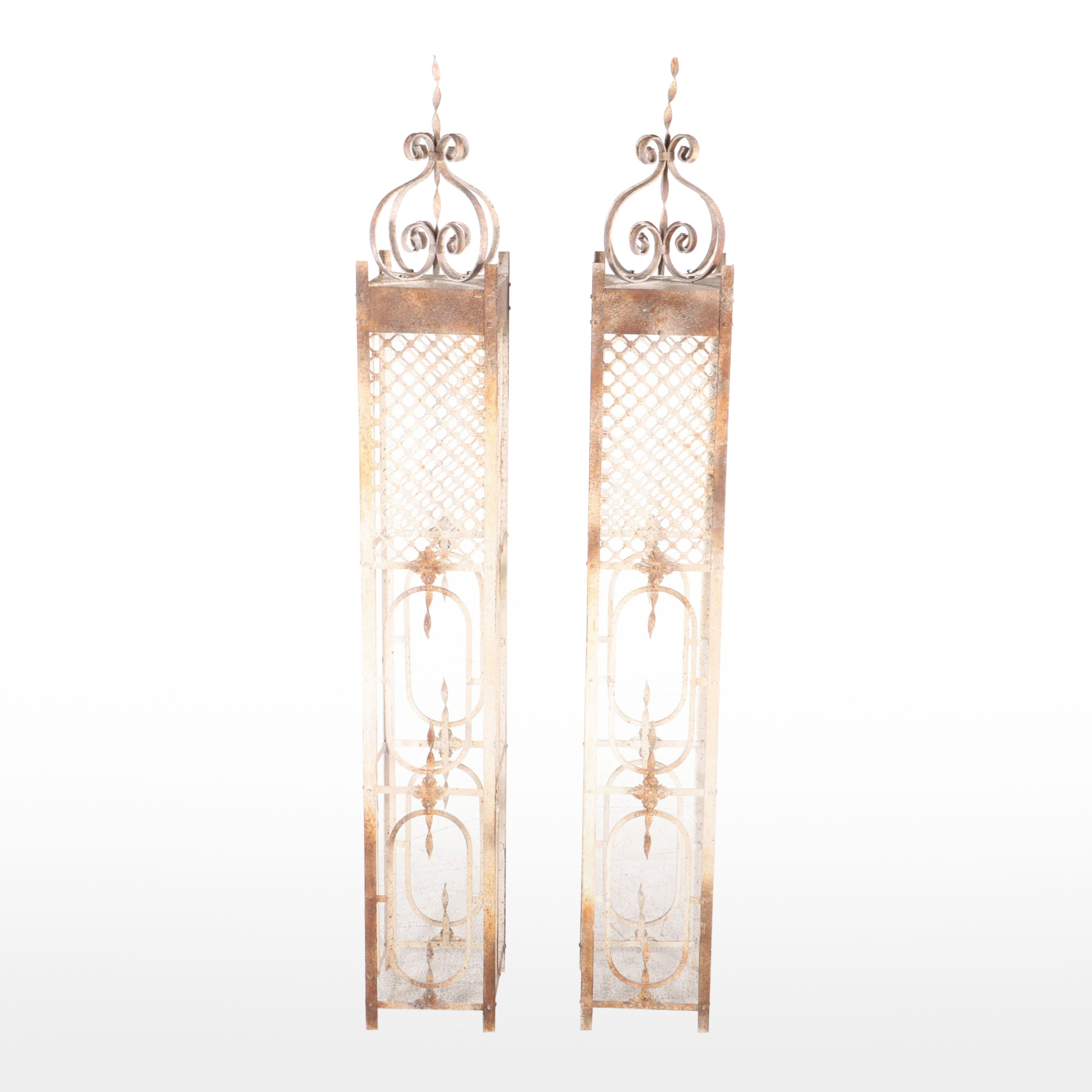 Wrought Iron Architectural Salvage Garden Obelisk Pillars, Antique