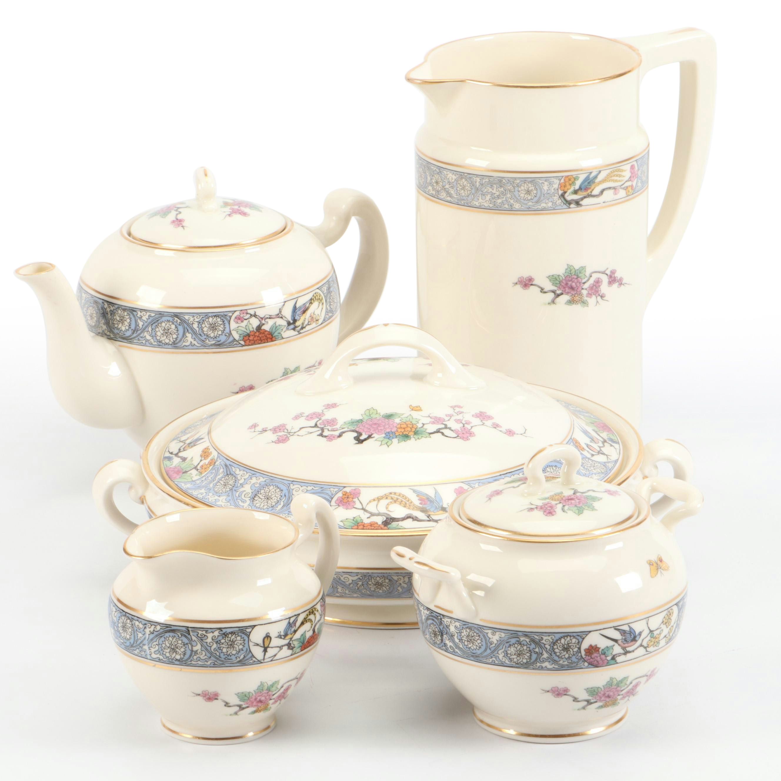 Lenox "Ming" Bone China Tea Set with Pitcher and Covered Vegetable Bowl