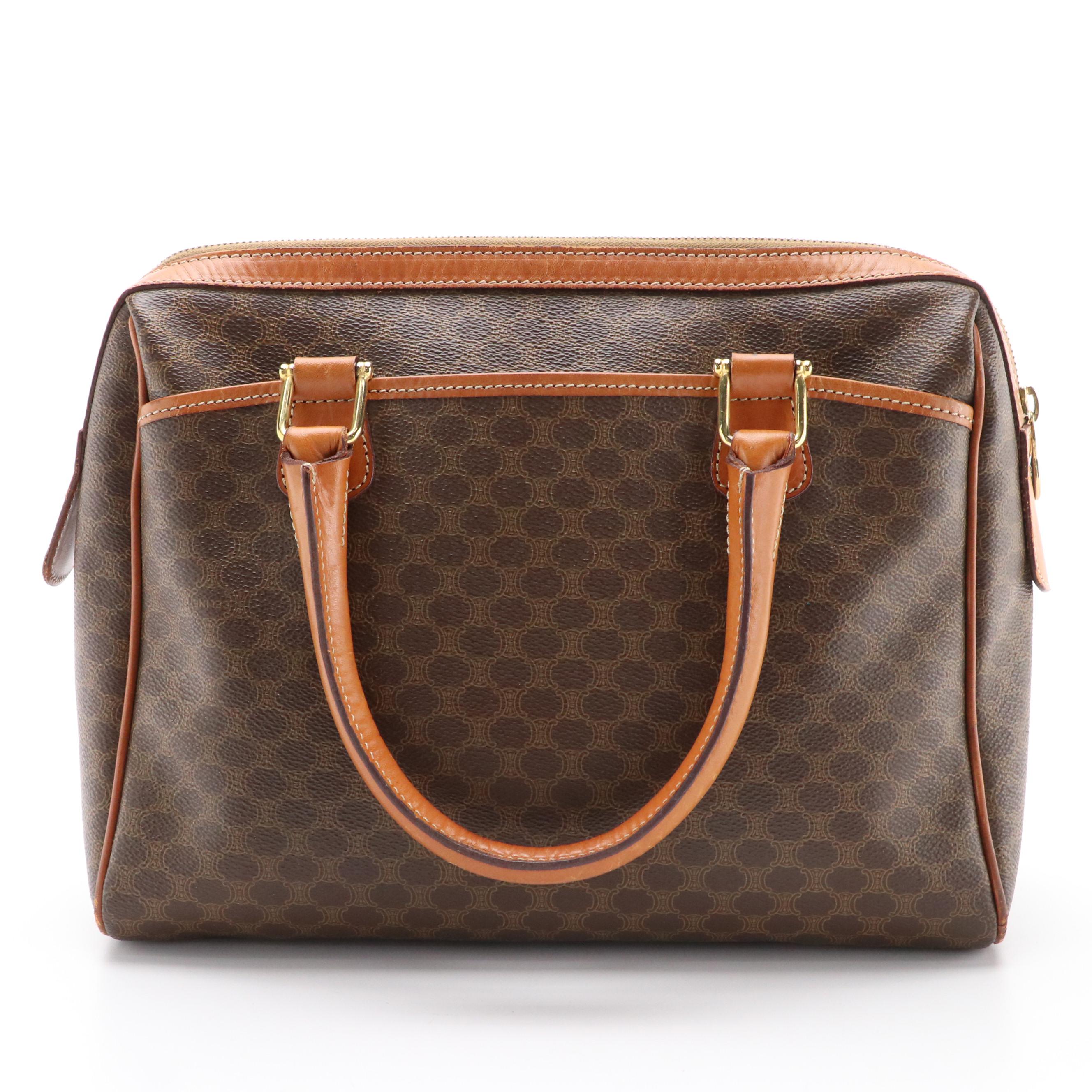 Celine Boston Bag in Brown Macadam Canvas and Leather
