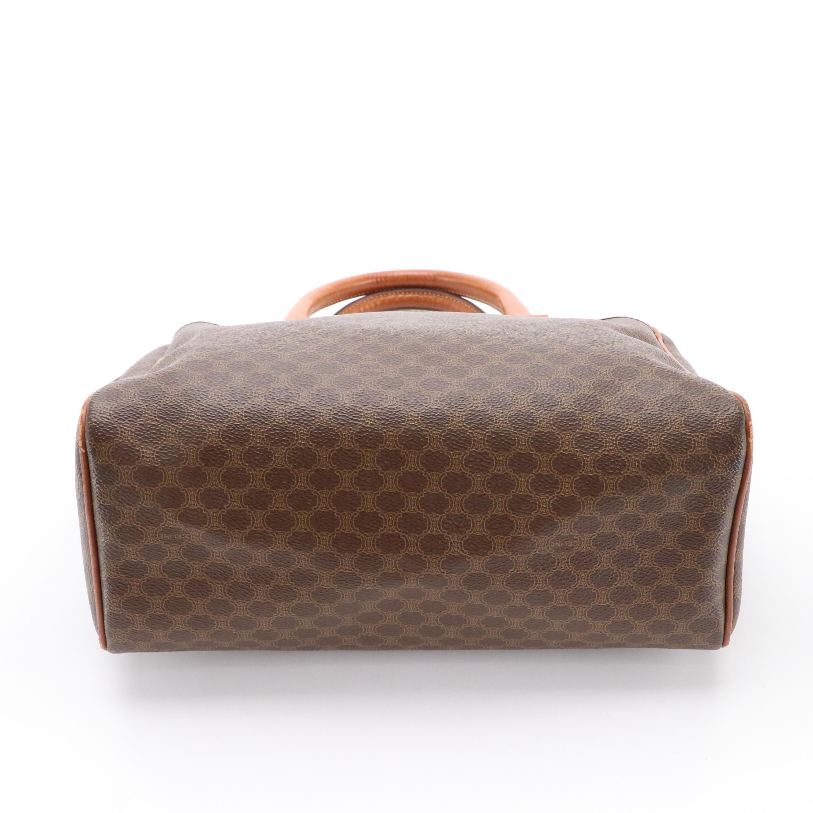 Celine Boston Bag in Brown Macadam Canvas and Leather