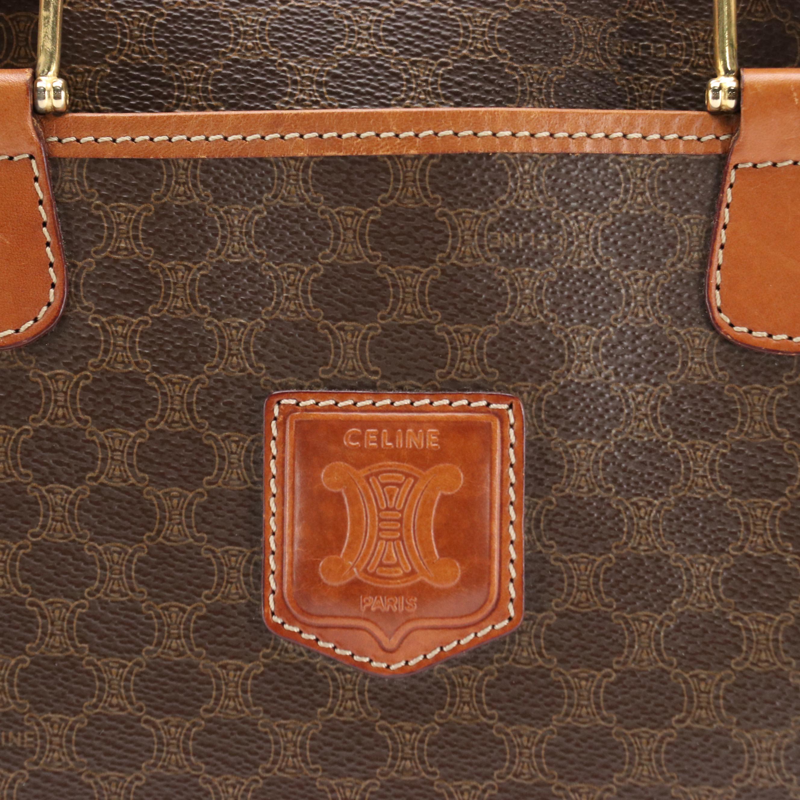 Celine Boston Bag in Brown Macadam Canvas and Leather