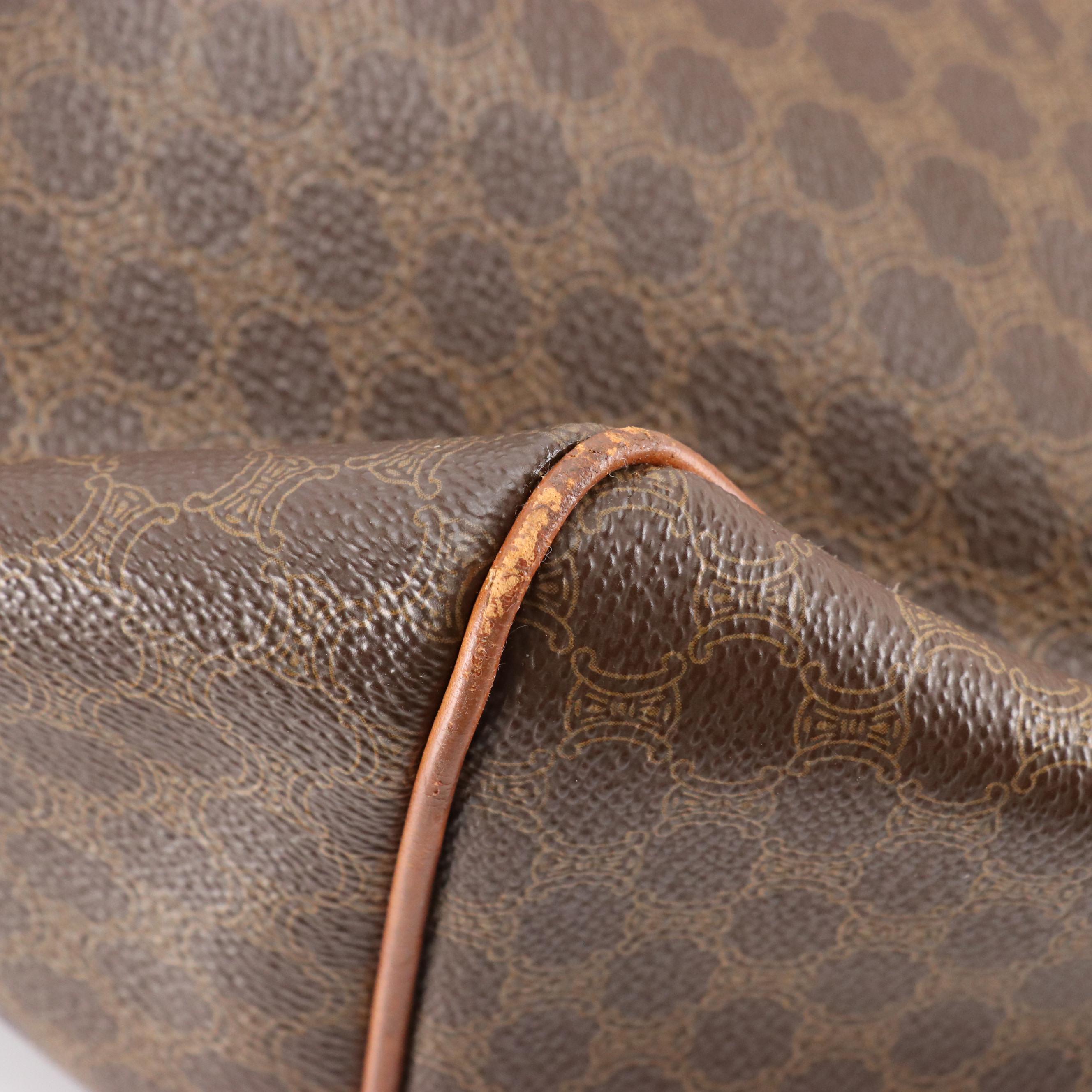 Celine Boston Bag in Brown Macadam Canvas and Leather