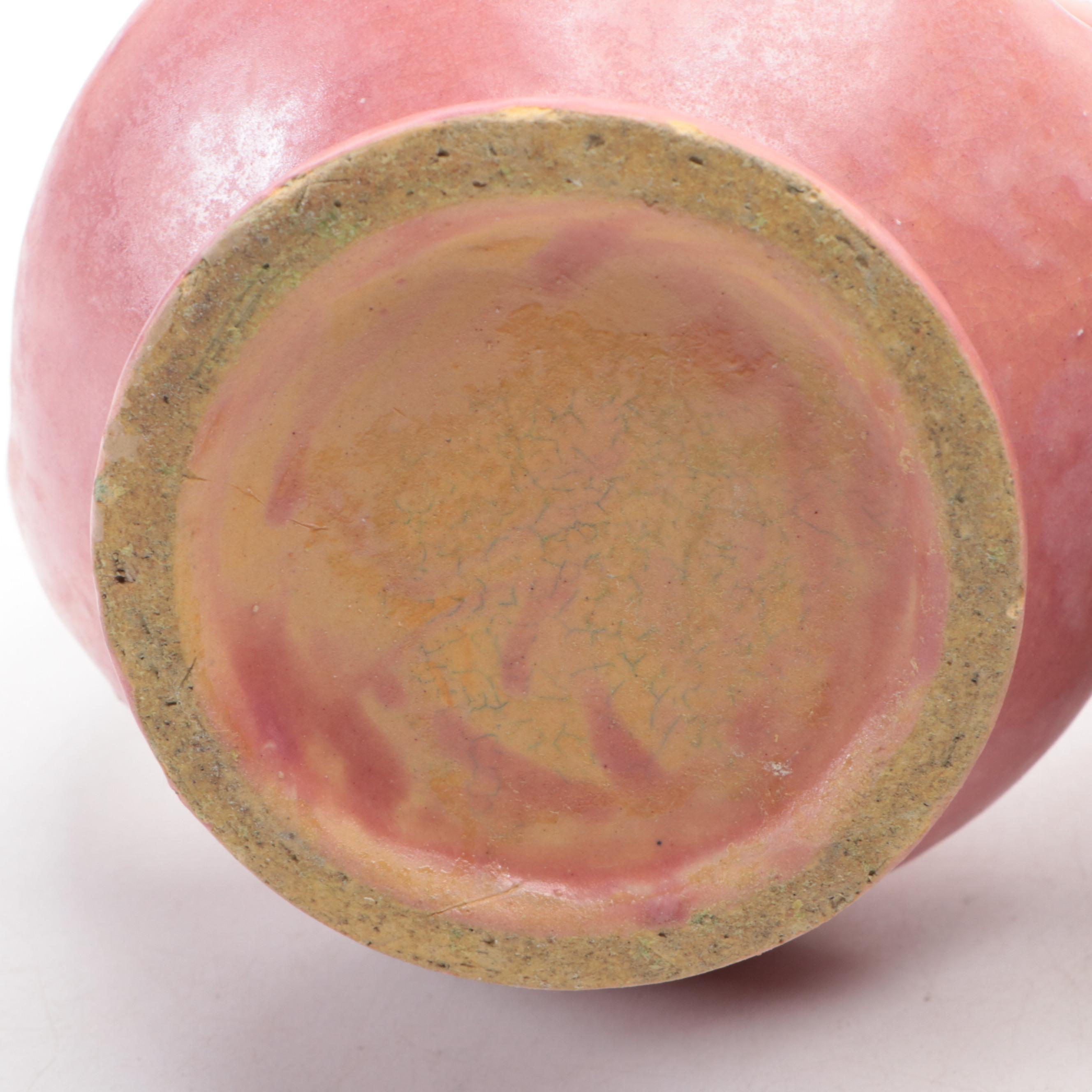 McCoy Pottery Double Tulip Vase with Roseville and Other Pink Glazed Vases