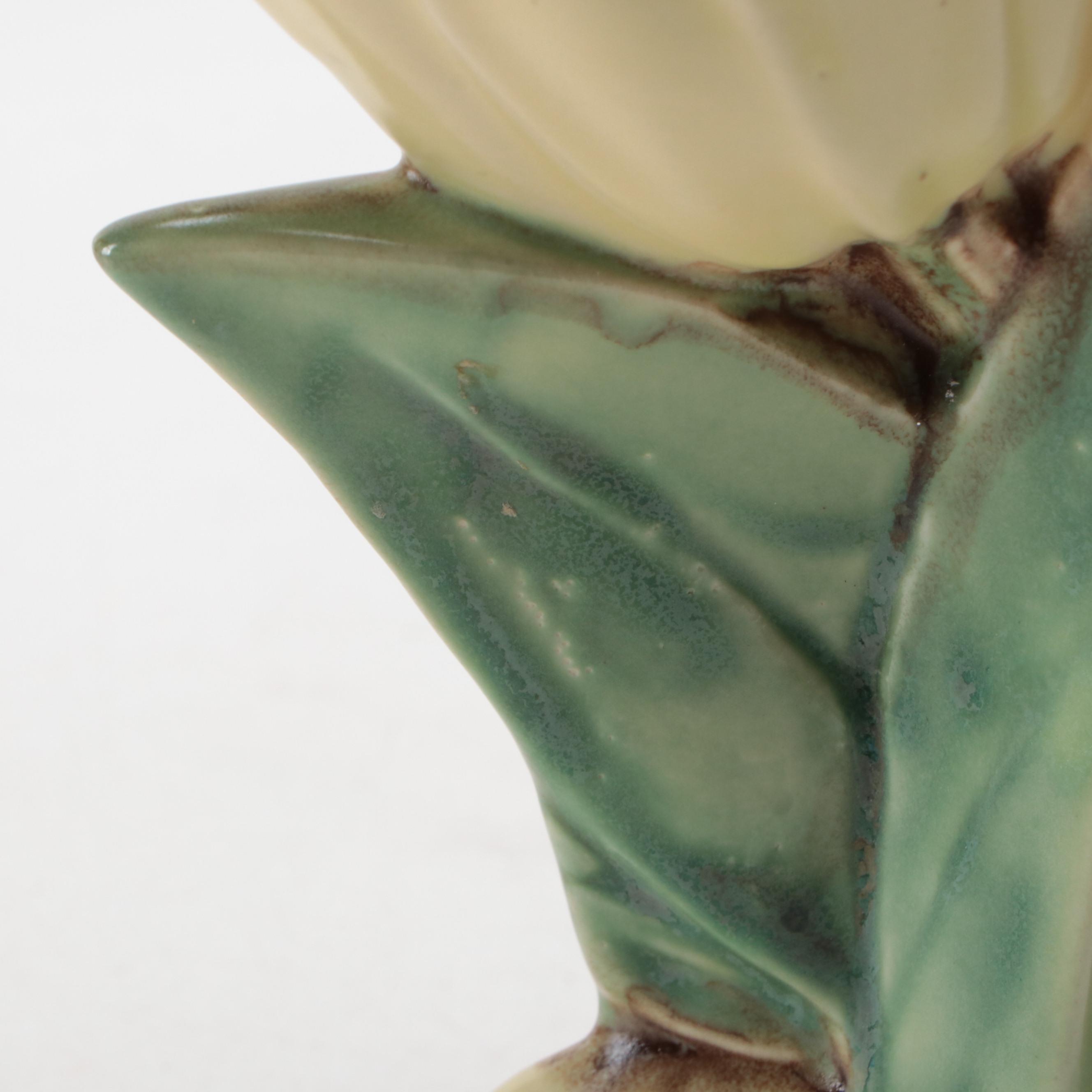 McCoy Pottery Double Tulip Vase with Roseville and Other Pink Glazed Vases