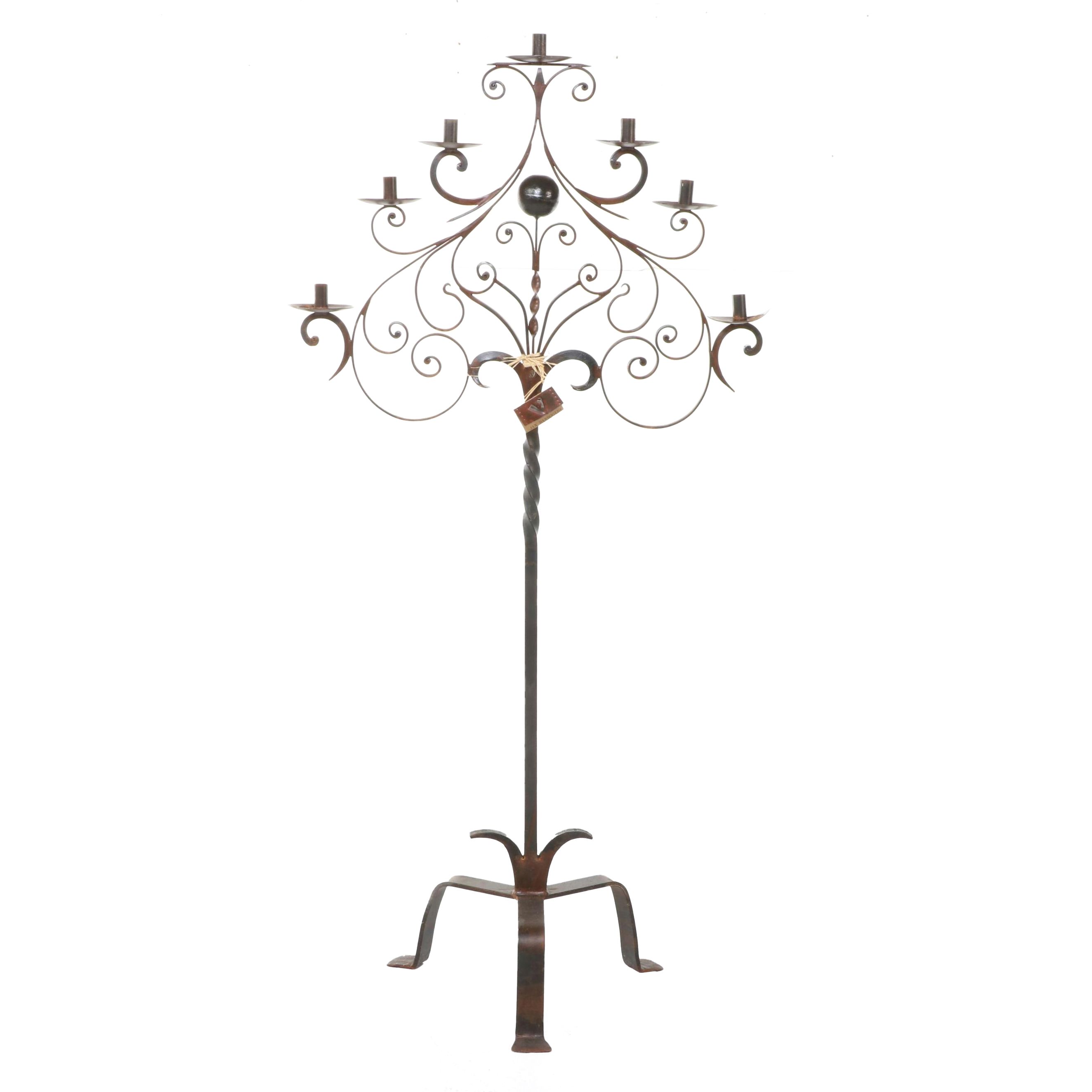 Jan Barboglio Hand-Forged Wrought Iron Seven-Light Floor Candelabra