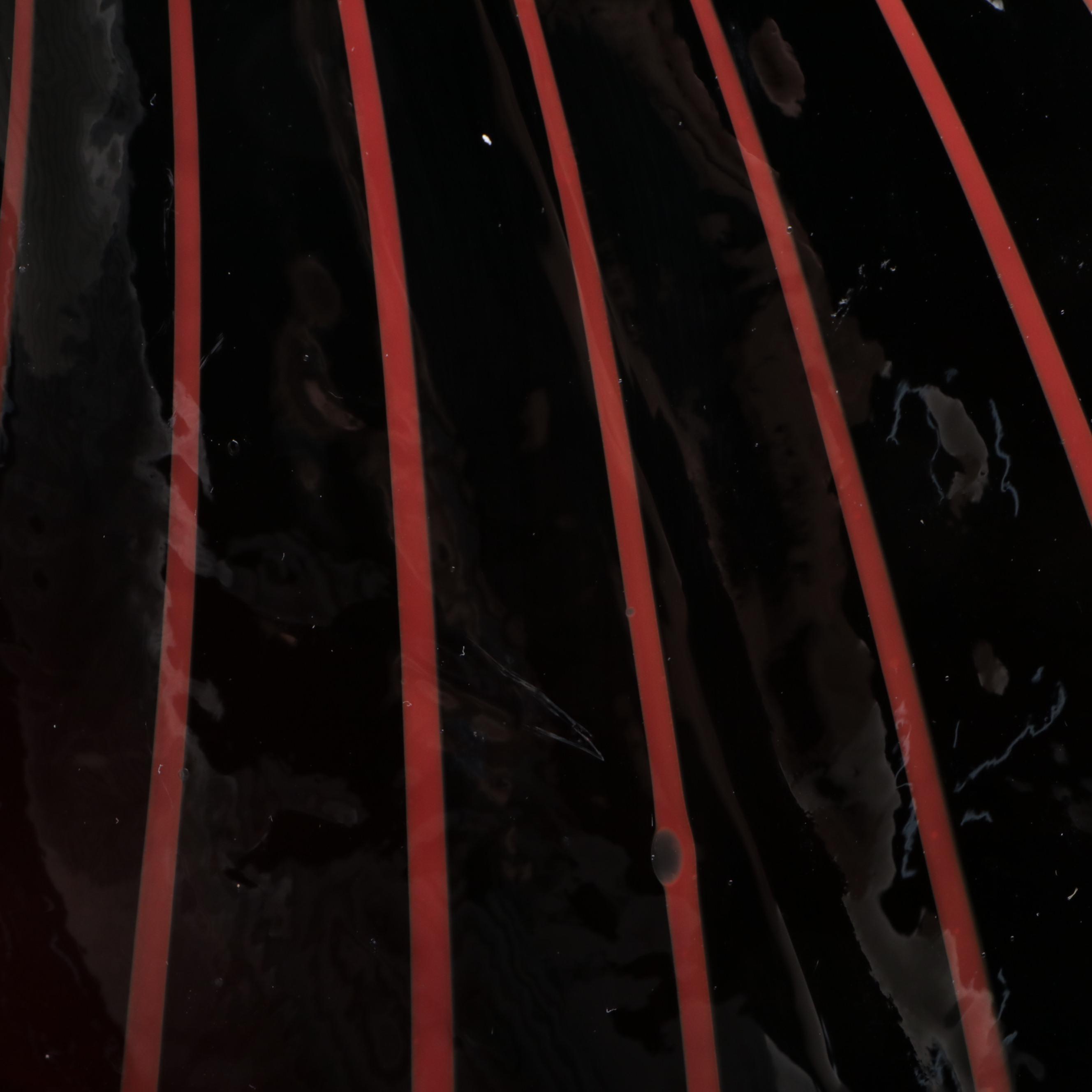 Coral Pinstripe on Black Art Glass Bud Vase Everything But The House