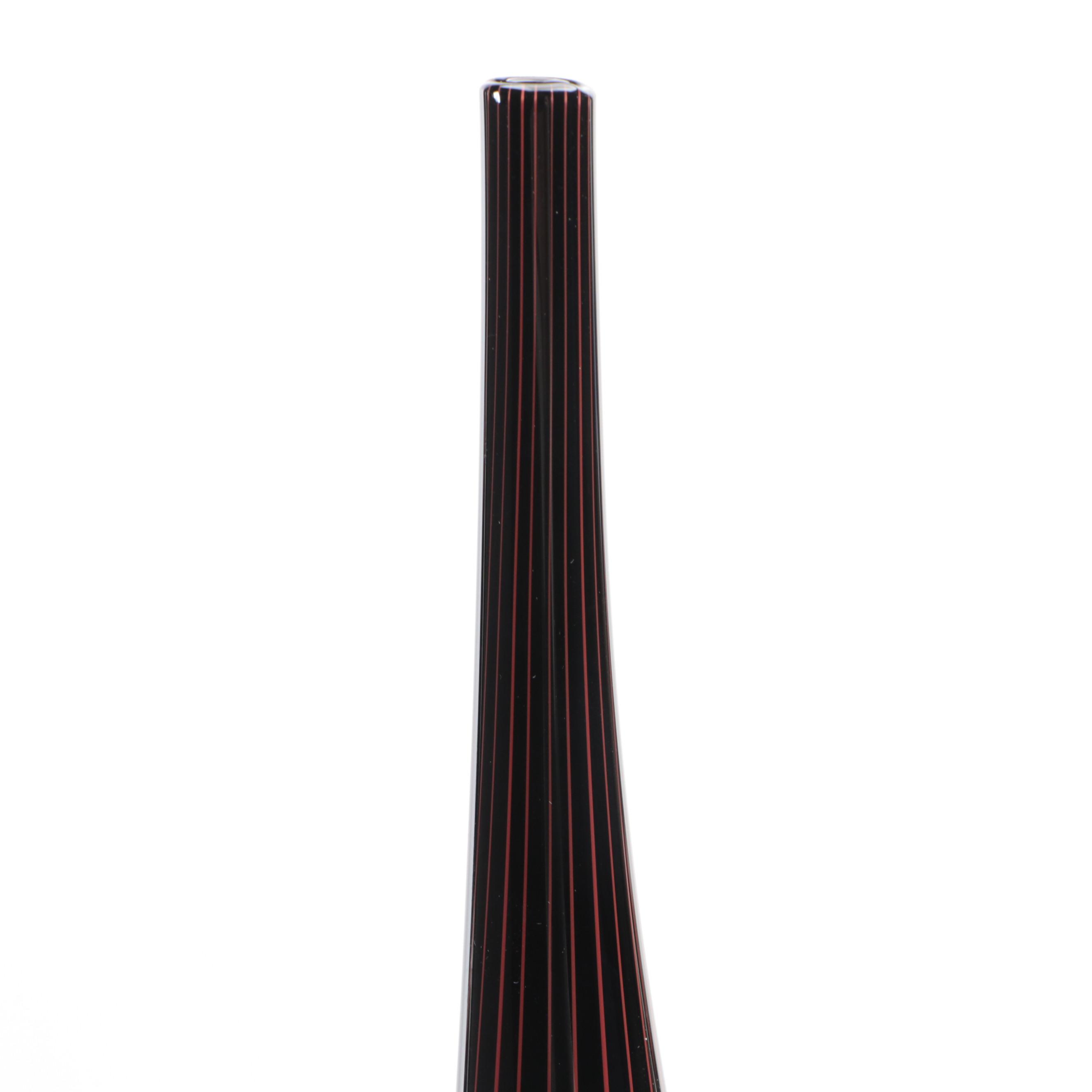 Coral Pinstripe on Black Art Glass Bud Vase Everything But The House