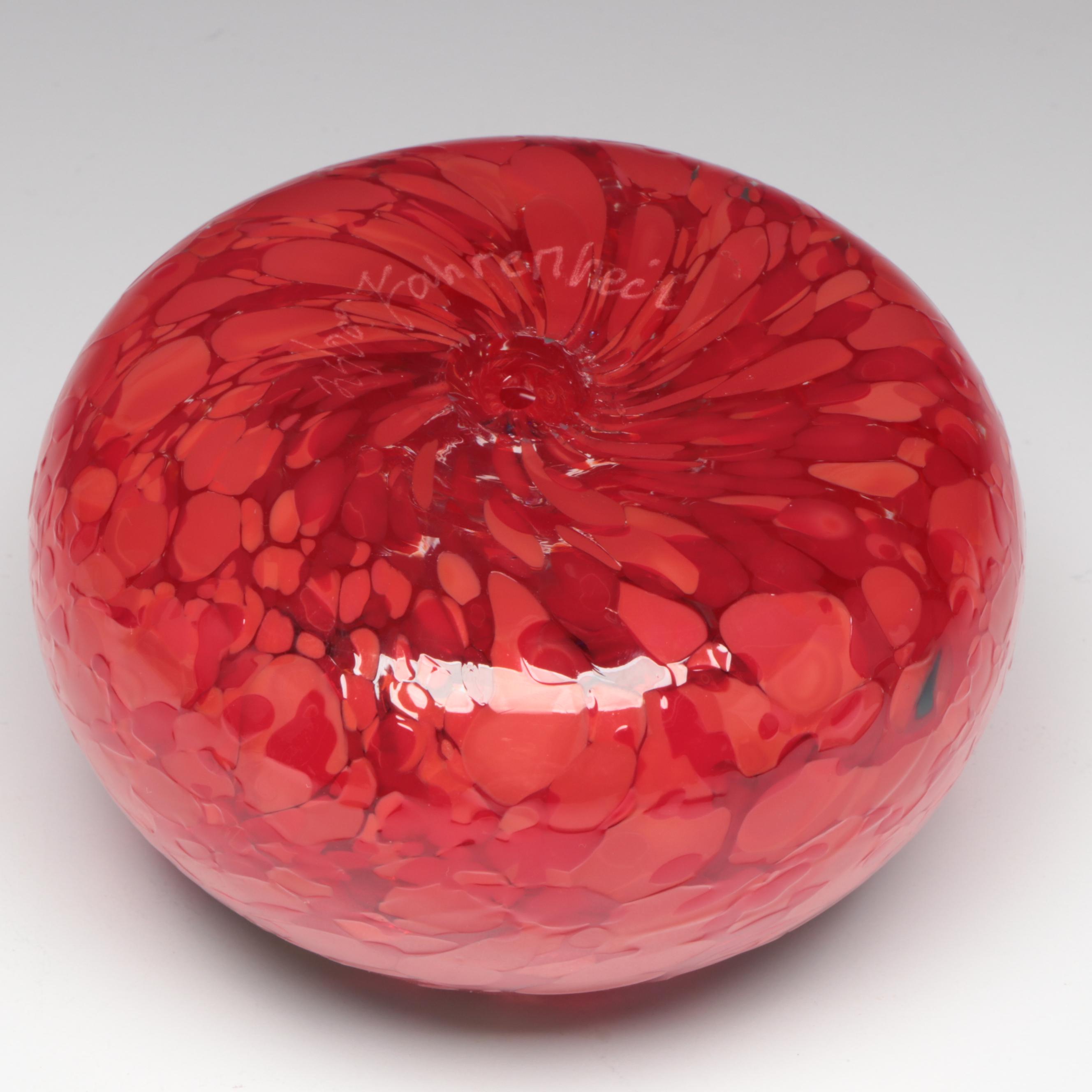Hawaiian Blown Glass Red and Black Volcano Glass Paperweight