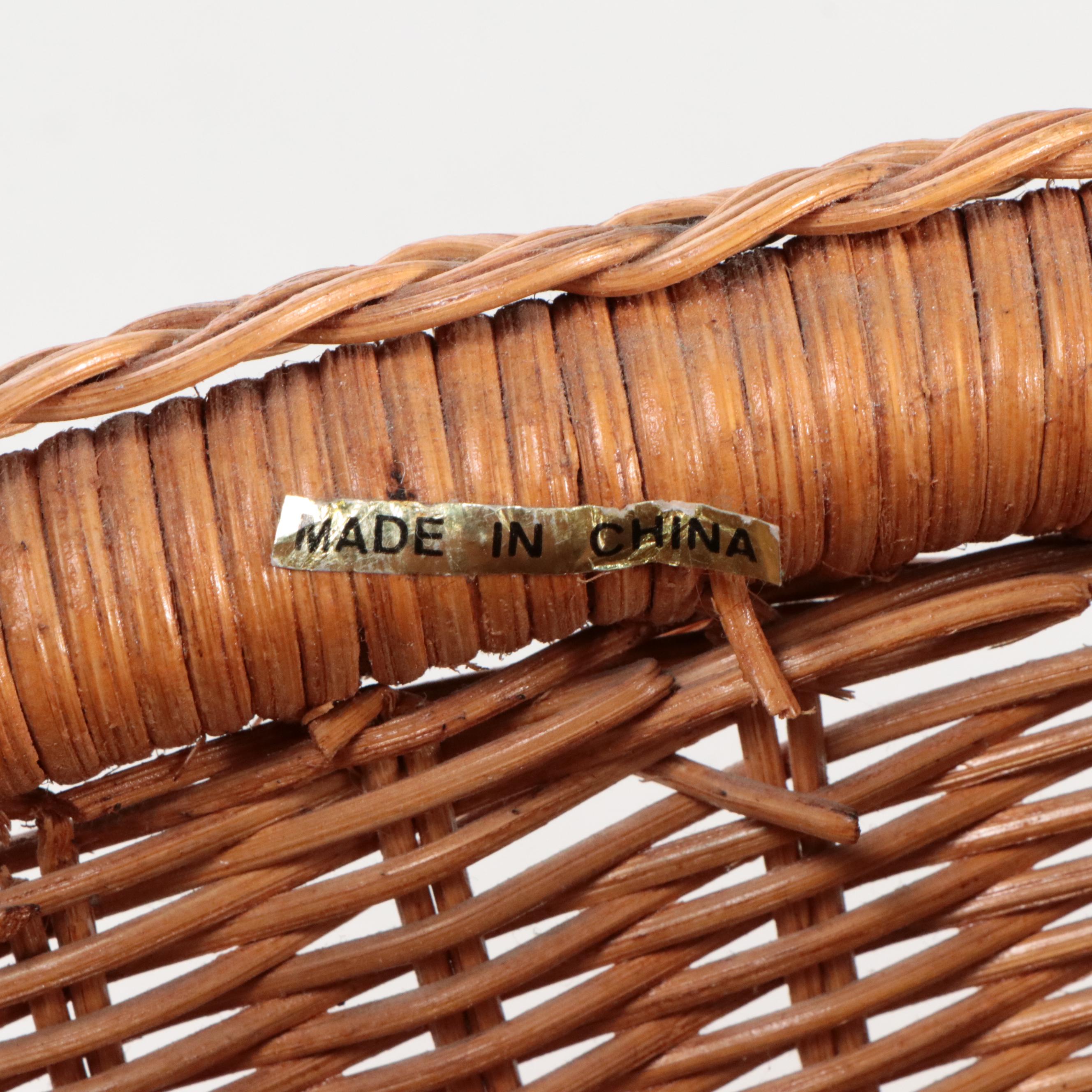 "The Lady Jane Grey" & Other Woven Wicker Basket with Hearth Brooms, Candlestick