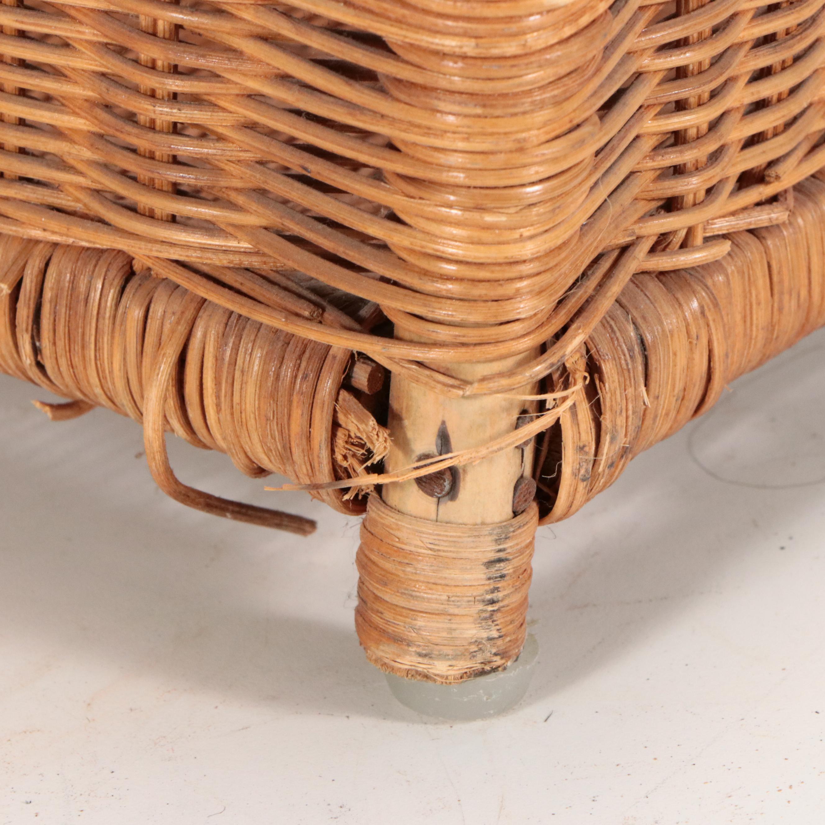 "The Lady Jane Grey" & Other Woven Wicker Basket with Hearth Brooms, Candlestick