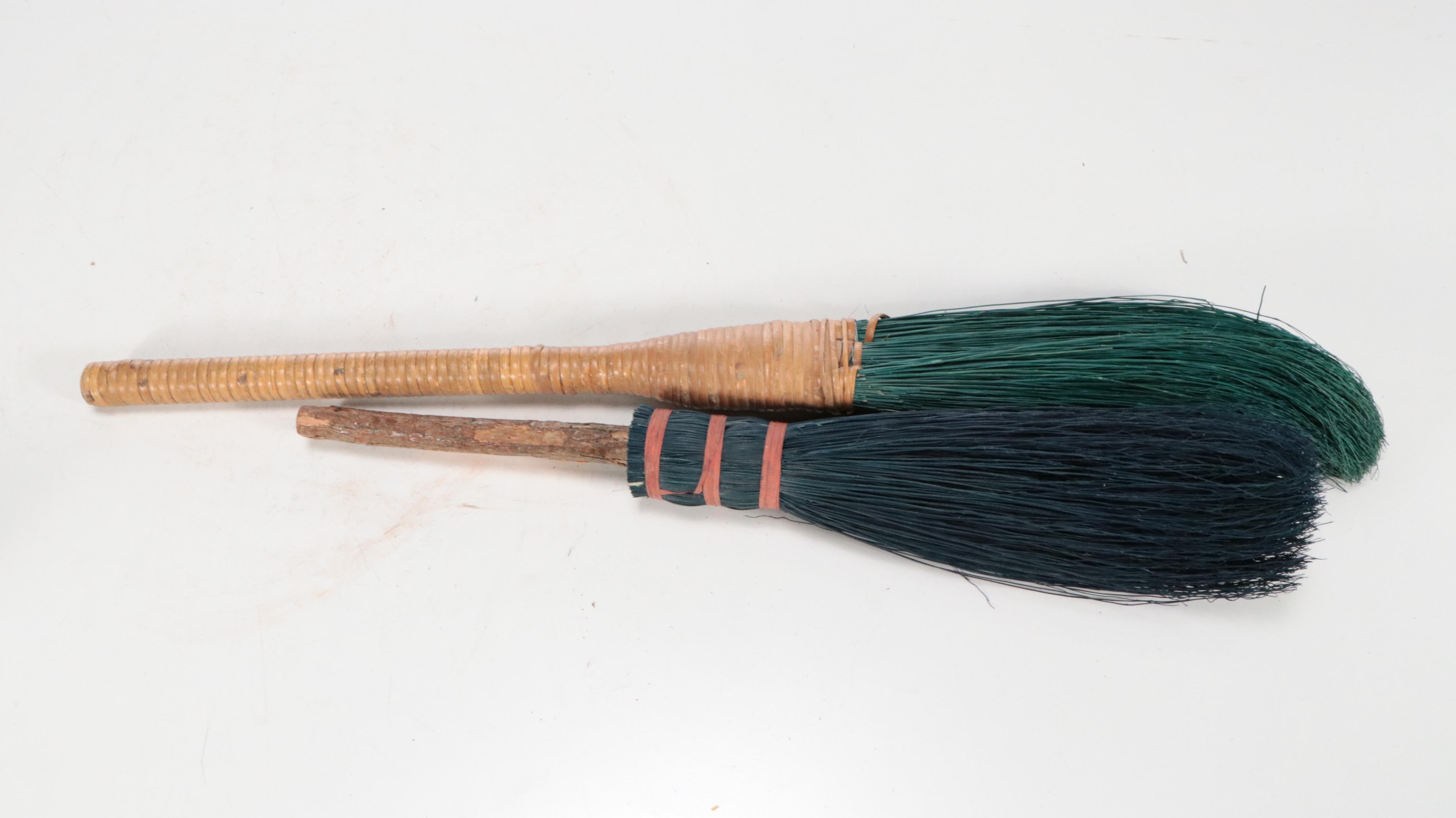 "The Lady Jane Grey" & Other Woven Wicker Basket with Hearth Brooms, Candlestick