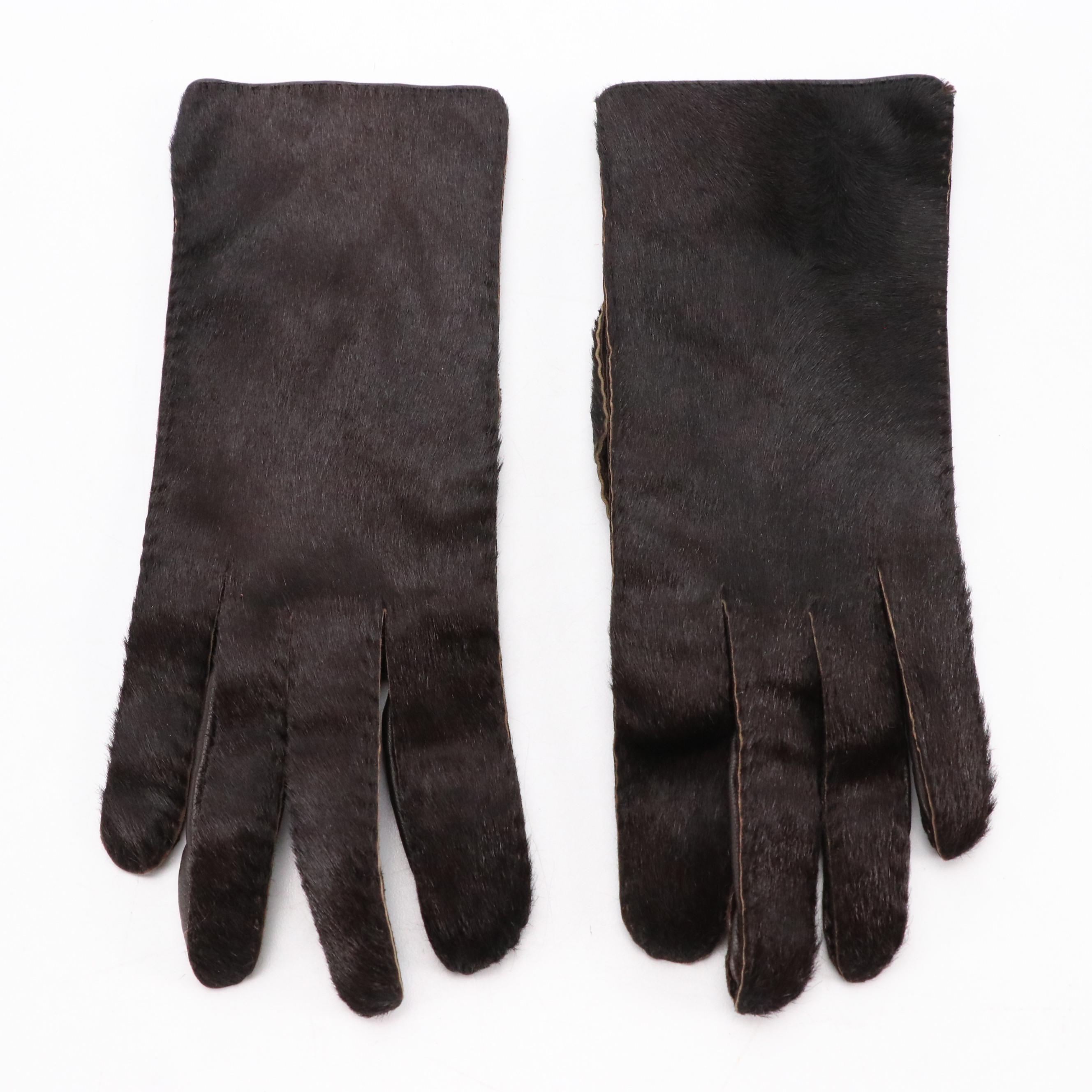 Prada Pony Hair and Lambskin Leather Hand Gloves with Silk Lining