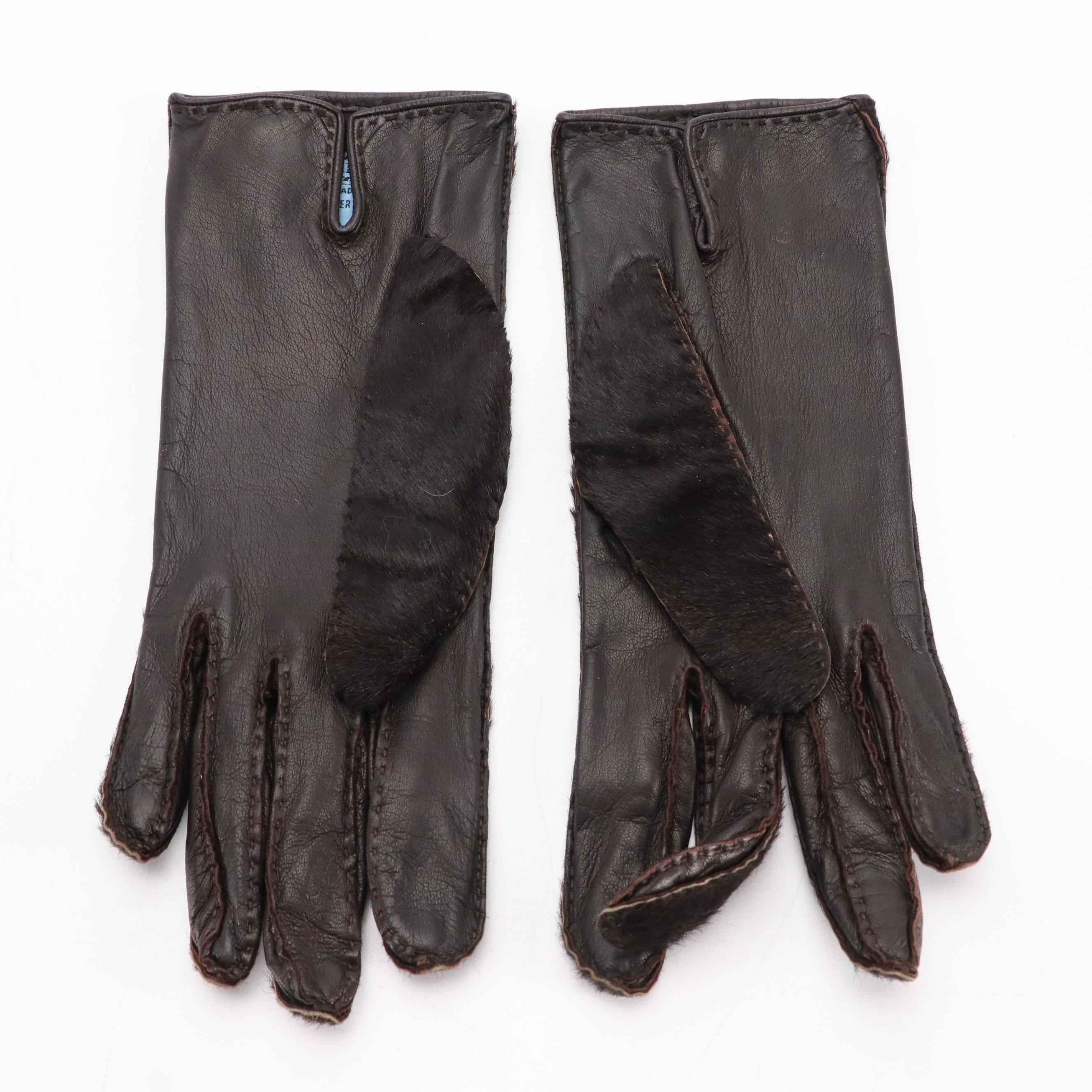 Prada Pony Hair and Lambskin Leather Hand Gloves with Silk Lining