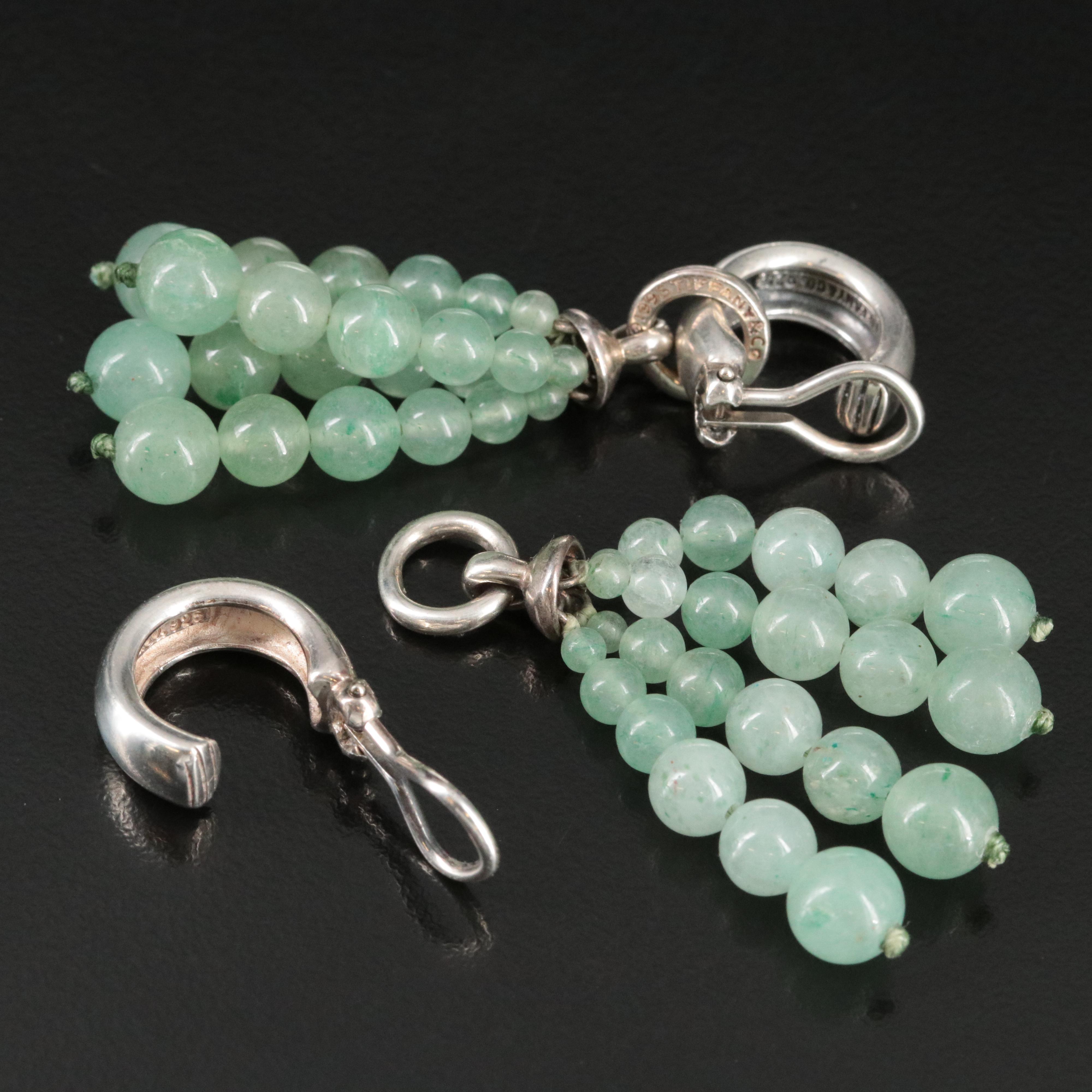 Tiffany & Co. Sterling Clip Earrings with Aventurine Removable Enhancers