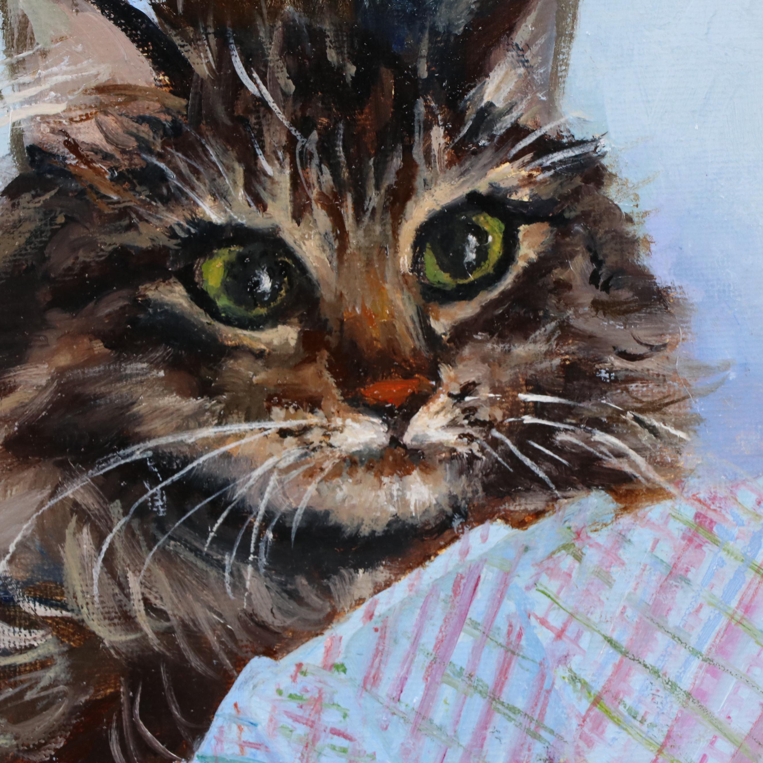 Nataliya Shlomenko Oil Painting of Cat "Gambler," 21st Century