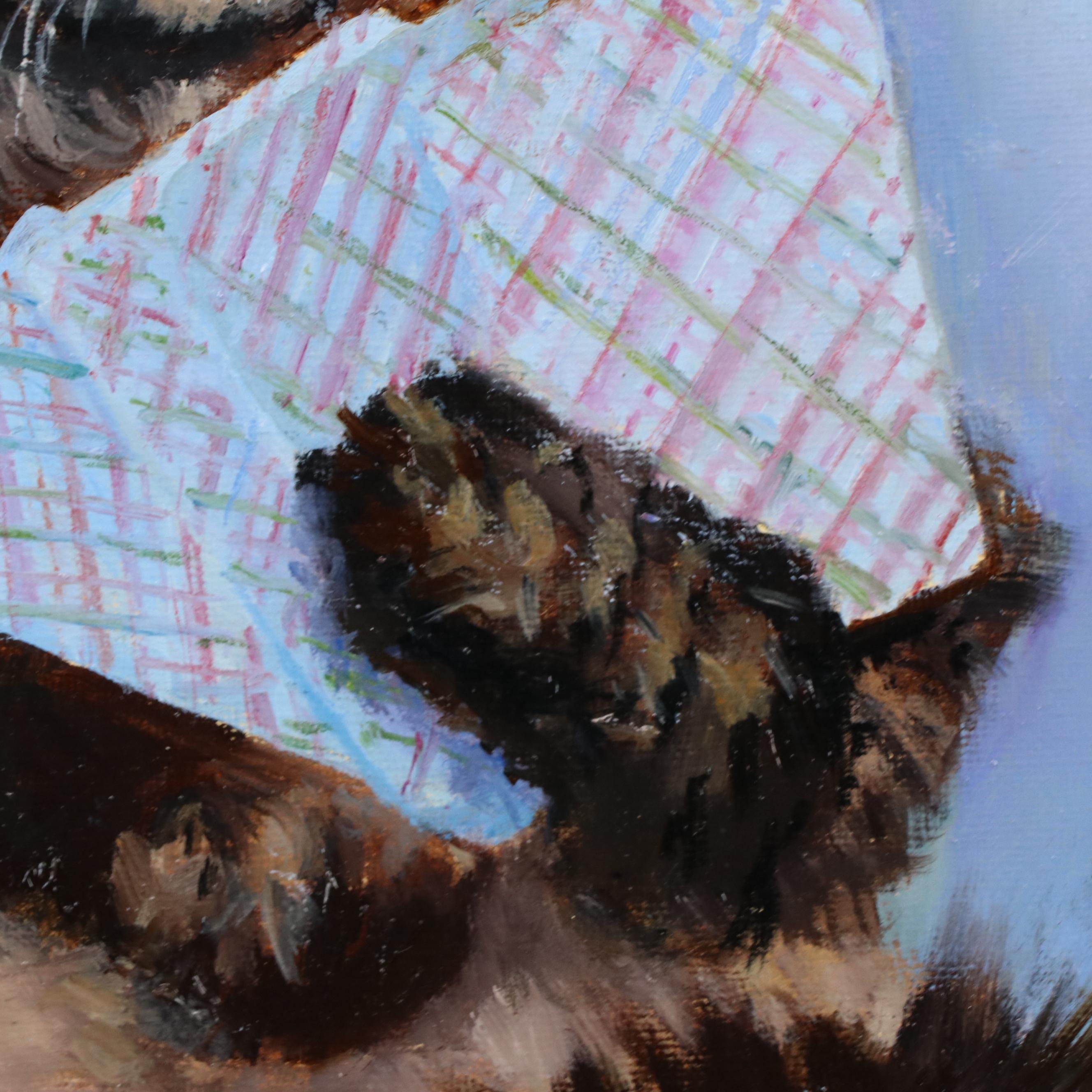 Nataliya Shlomenko Oil Painting of Cat "Gambler," 21st Century