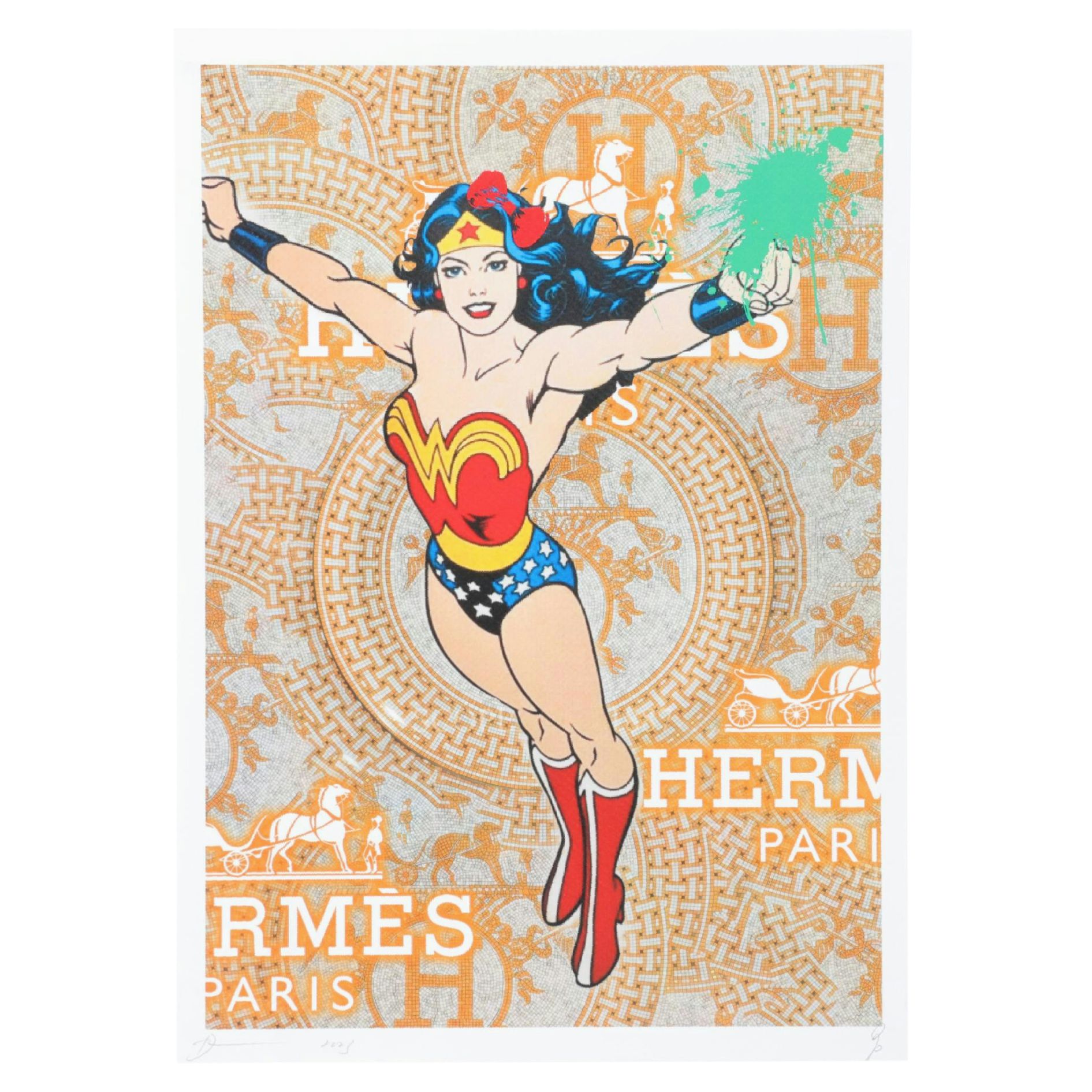 Death NYC Pop Art Graphic Print Homage to Hermès Featuring Wonder Woman, 2023