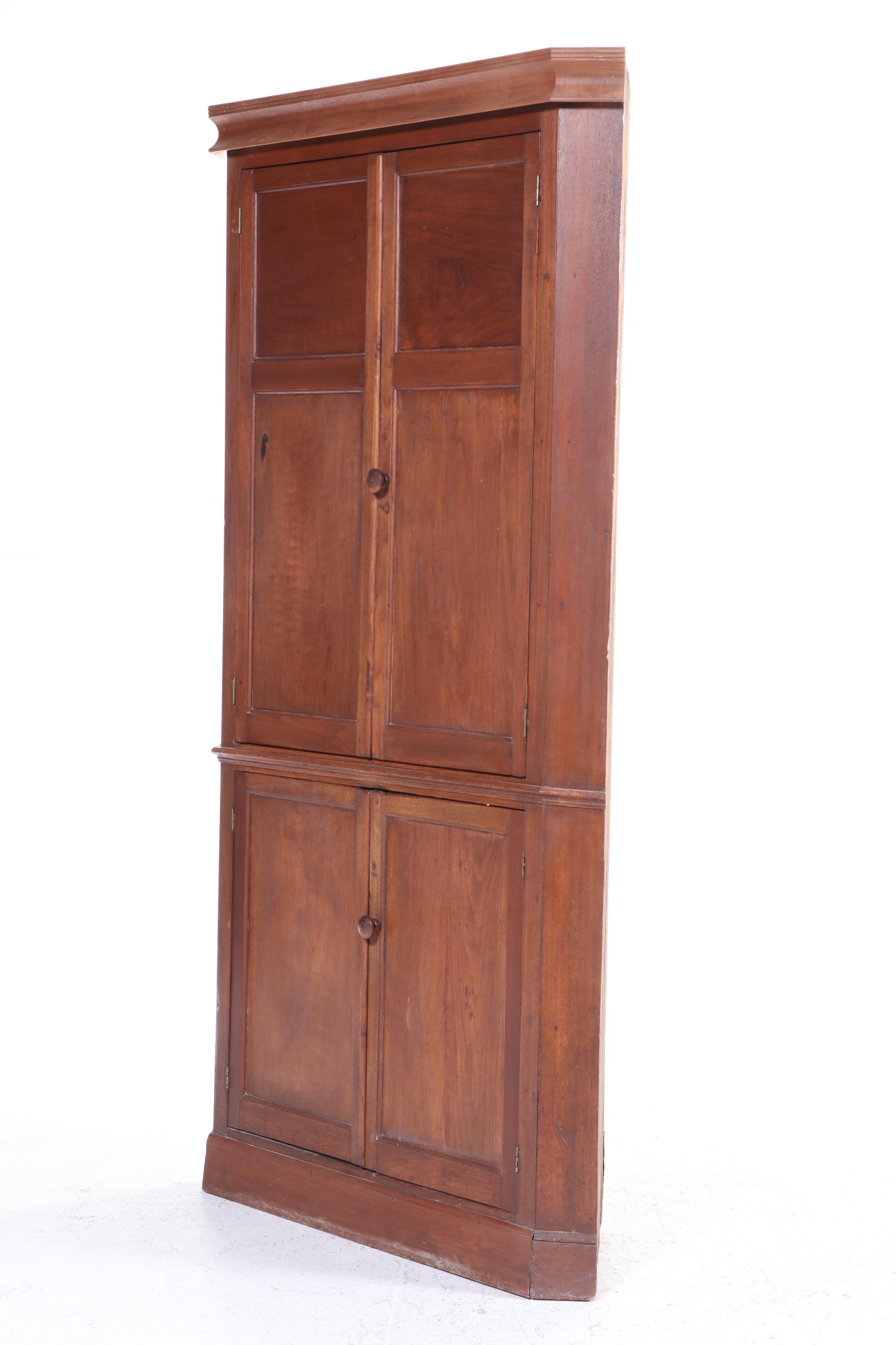 American Primitive Walnut Corner Cupboard, Early to Mid-19th Century