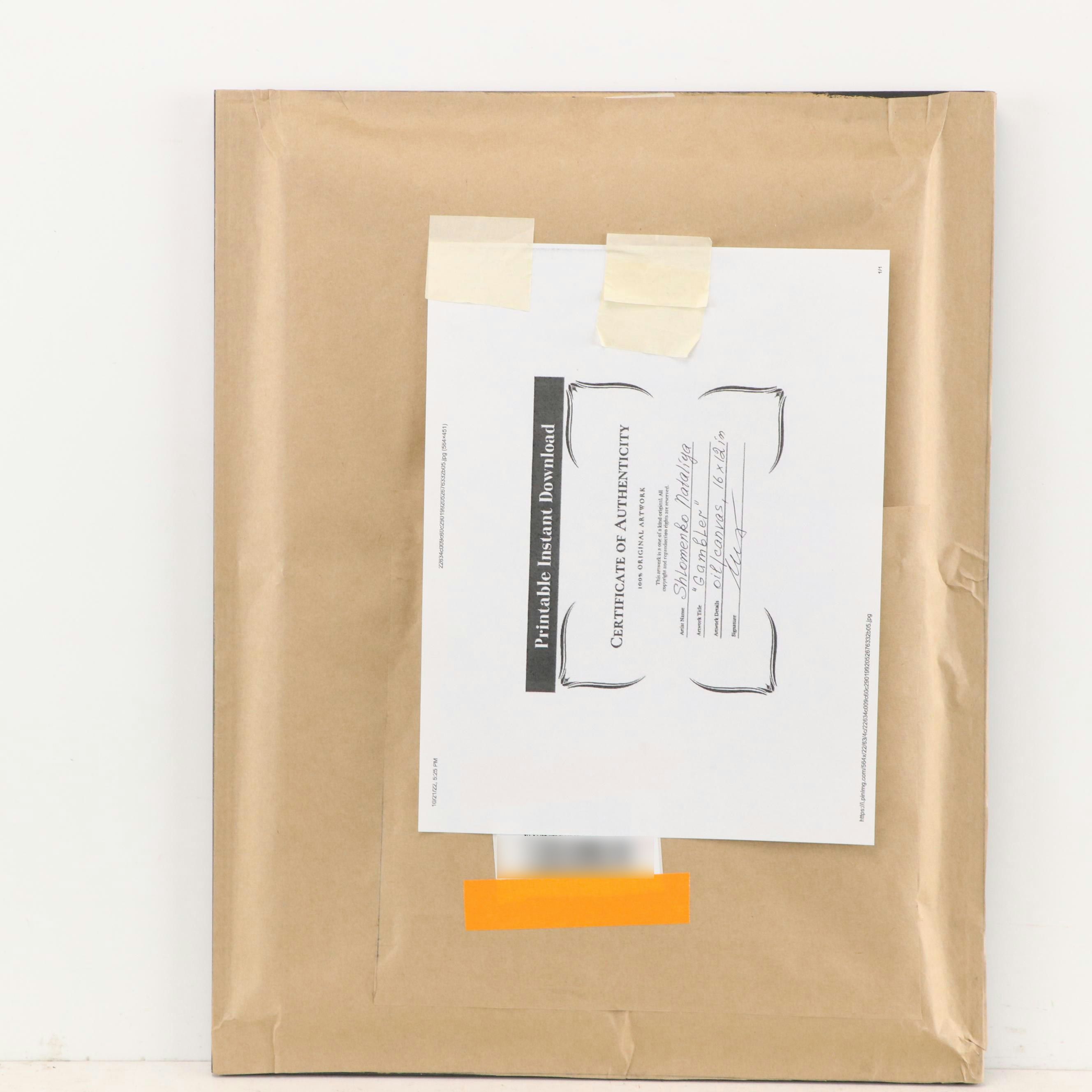 Nataliya Shlomenko Oil Painting of Cat "Gambler," 21st Century