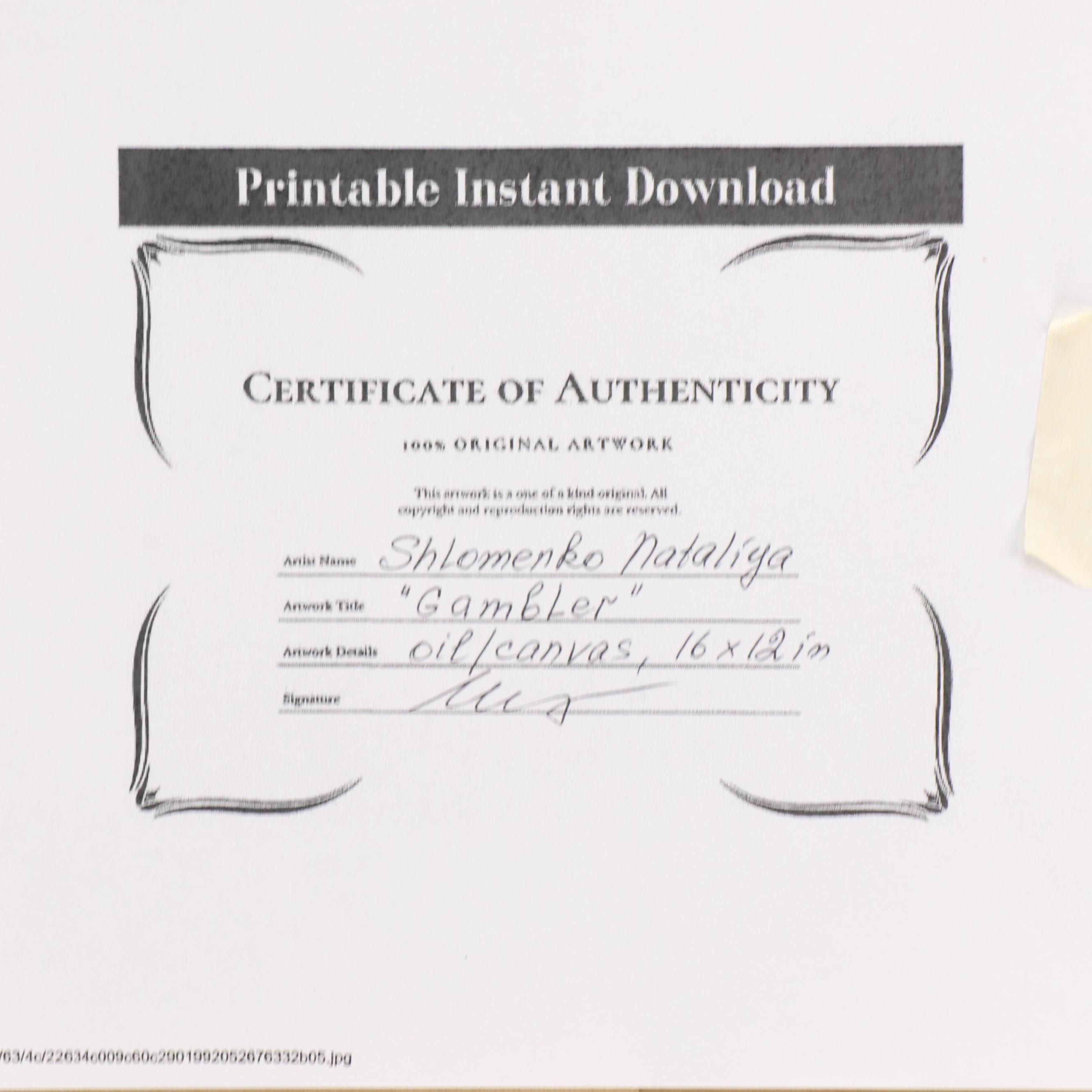 Nataliya Shlomenko Oil Painting of Cat "Gambler," 21st Century