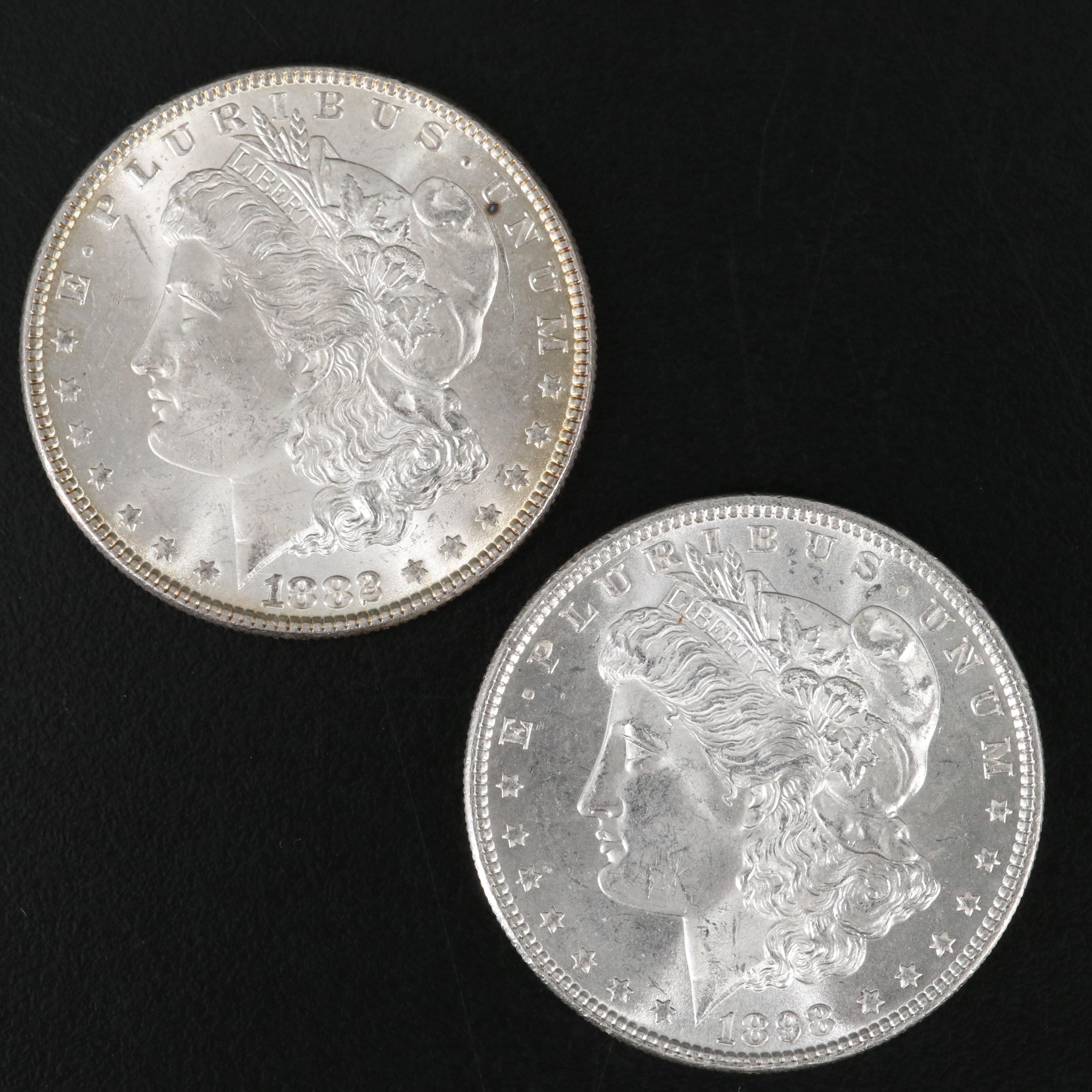 Two Uncirculated Morgan Silver Dollars, 1882 and 1898