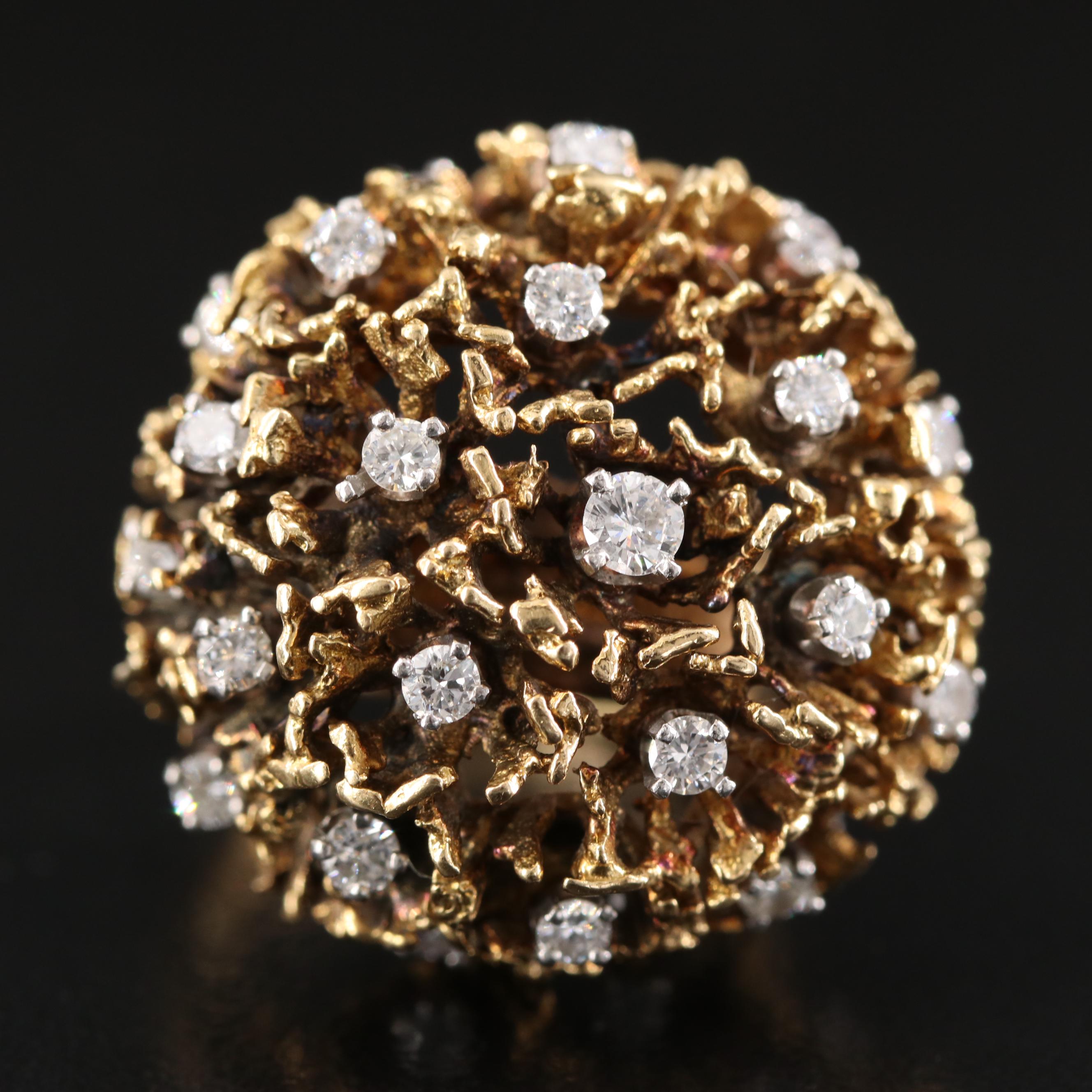 18K 1.05 CTW Diamond Bombé Ring, c.1960