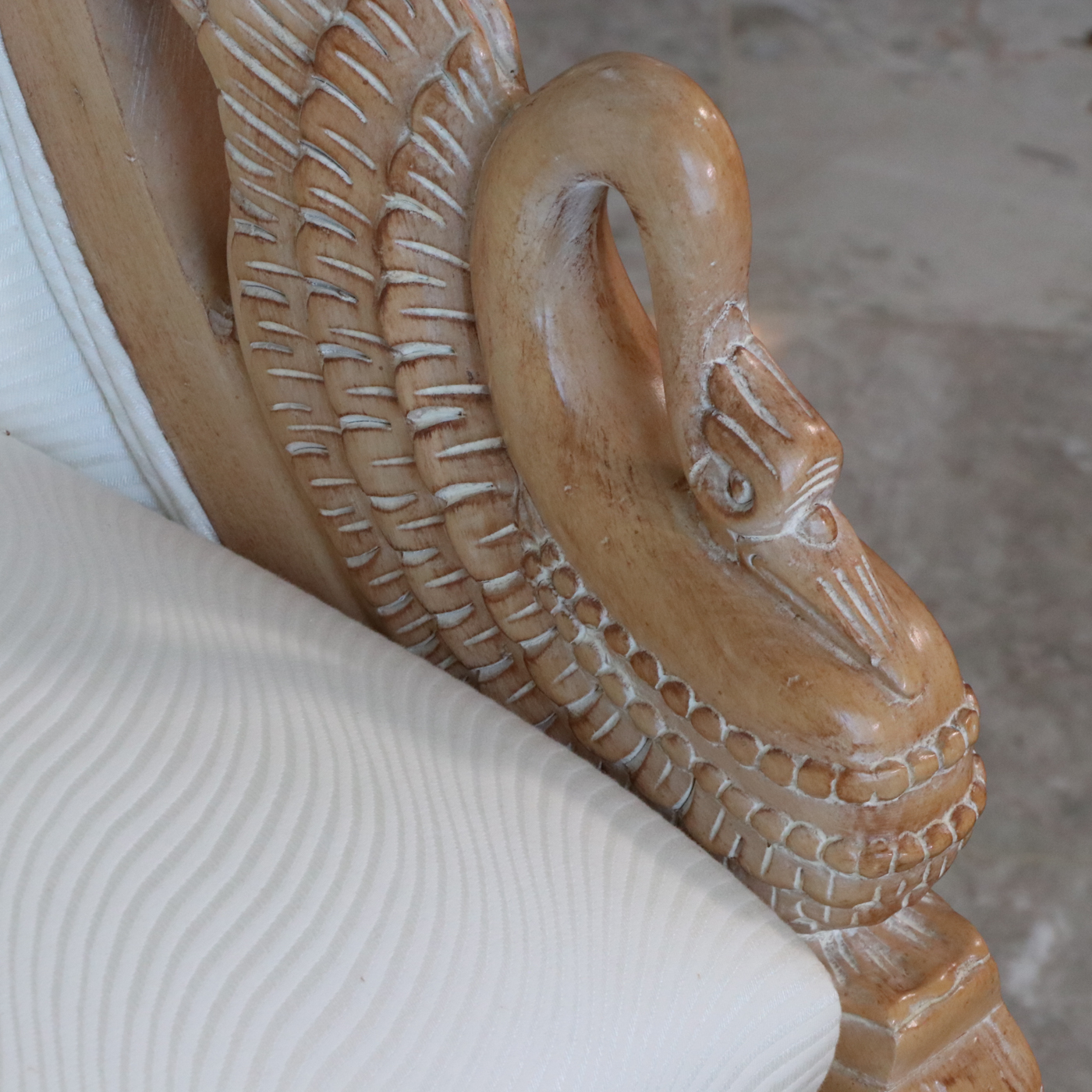 Pair of Regency Style White Washed Swan-Arm Bergère Tub Chairs